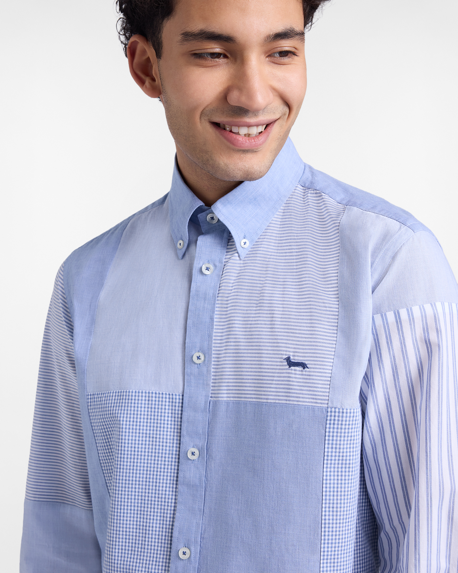 Regular-fit patchwork shirt, Celeste, large image number 2