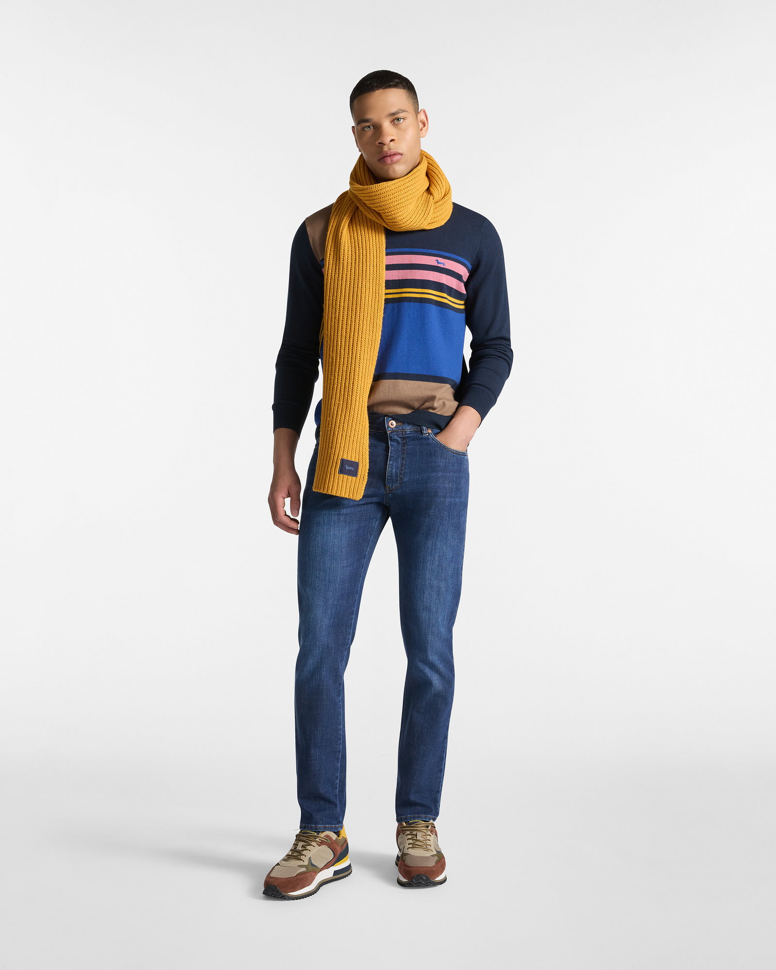 Narrow Elasticated Jeans with Logo, Denim Blue, large image number 3