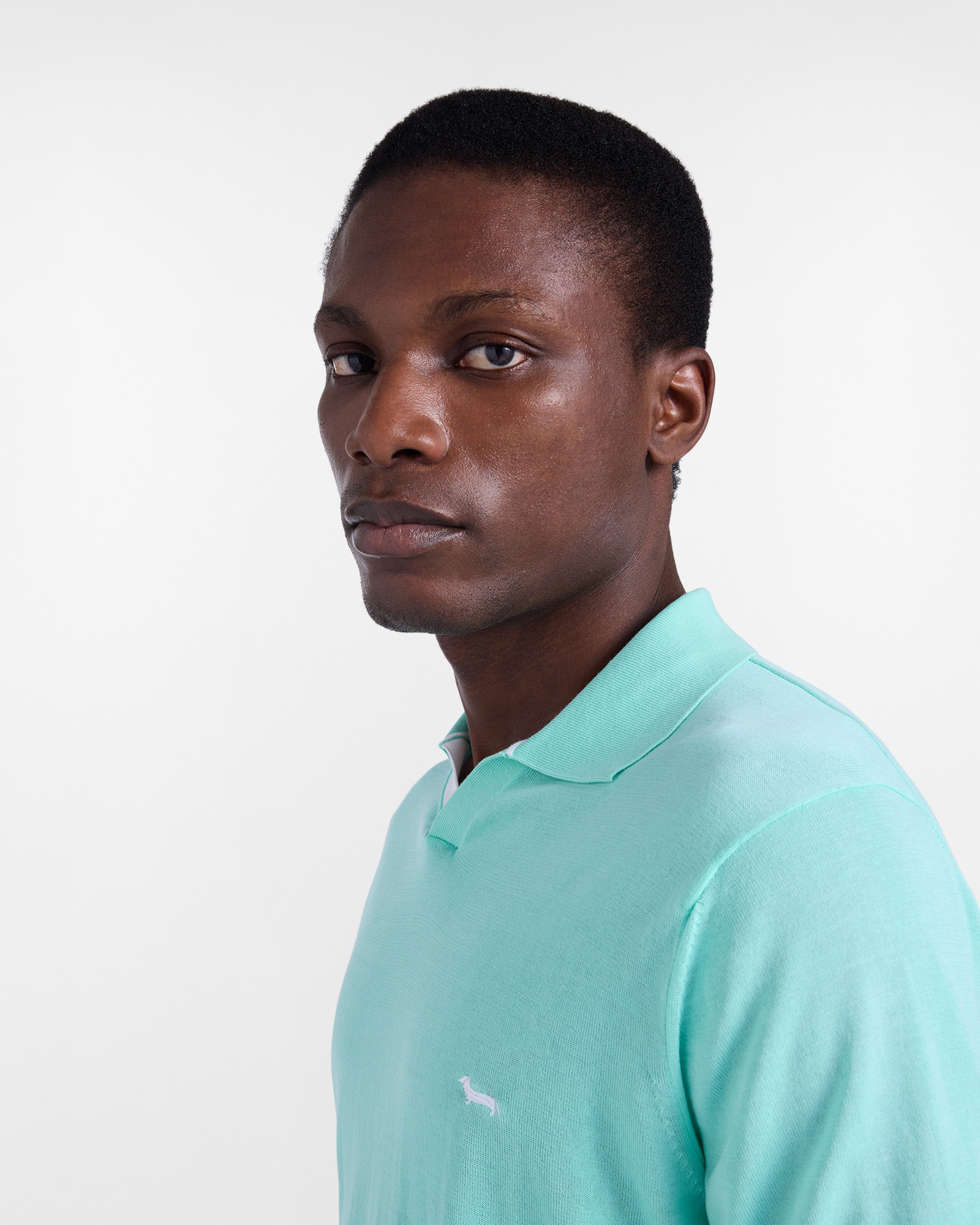 V-neck knit polo shirt, Green, large image number 2