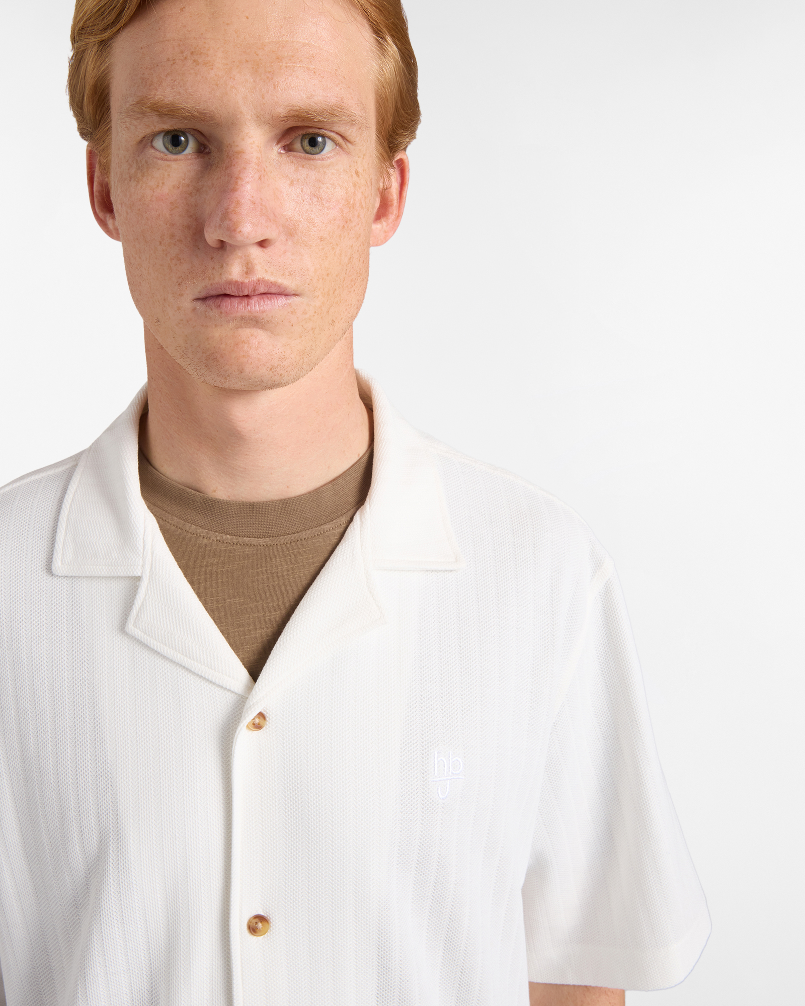 Polo camicia uomo over in jersey effetto dobby, Bianco naturale, large image number 2