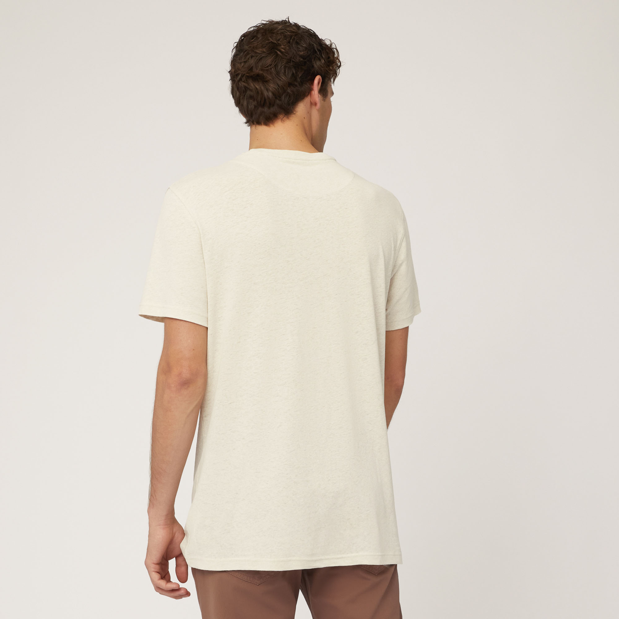 Linen and Cotton T-Shirt, Beige, large image number 1