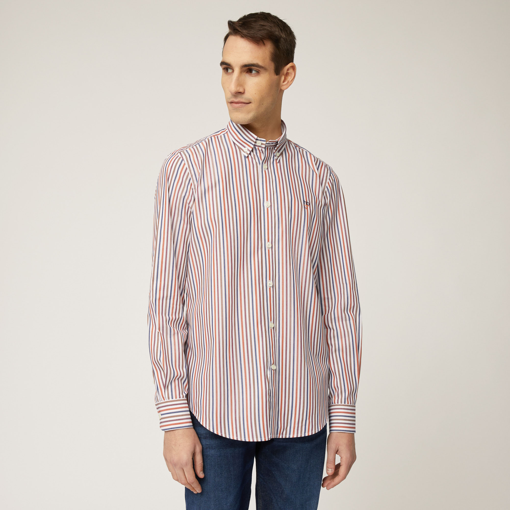 Camicia A Righe In Cotone, Arancione, large image number 0