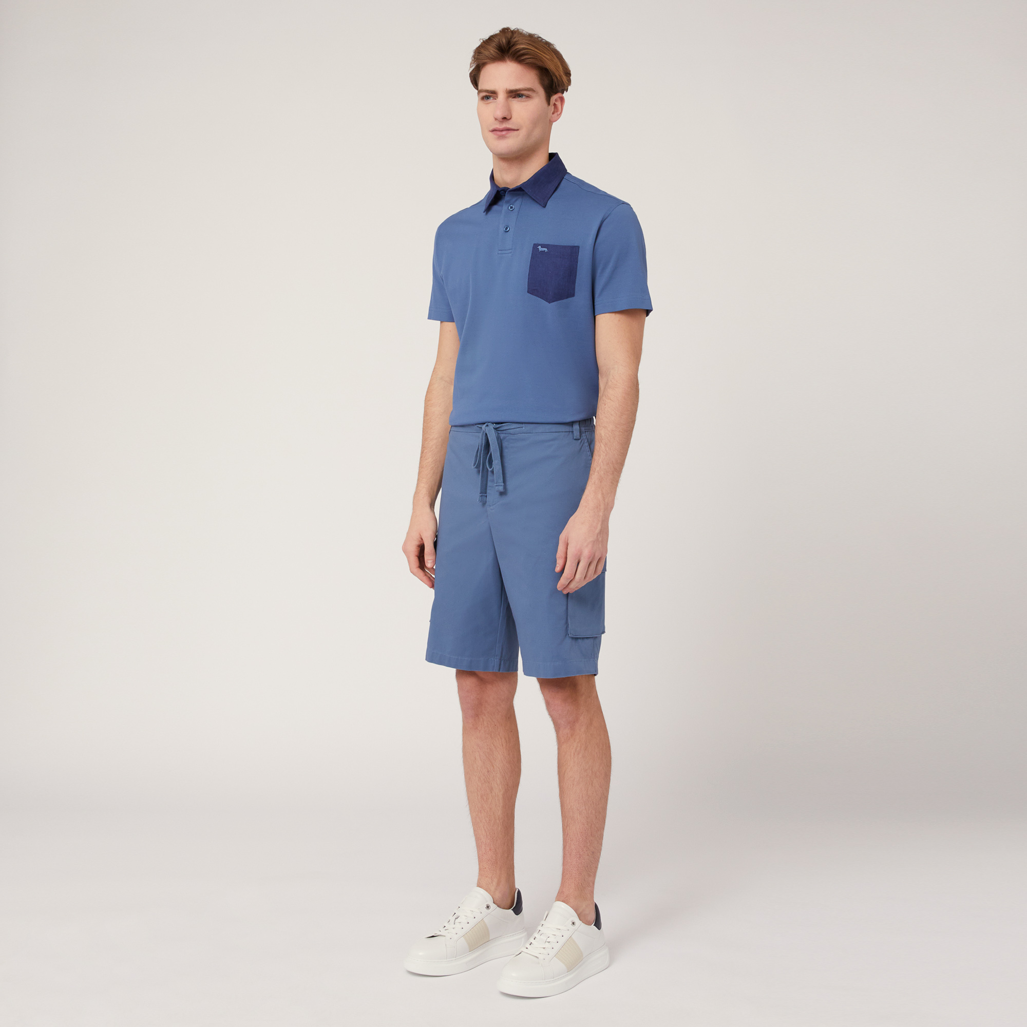 Stretch Cotton Cargo Bermuda Shorts, Blue, large image number 3