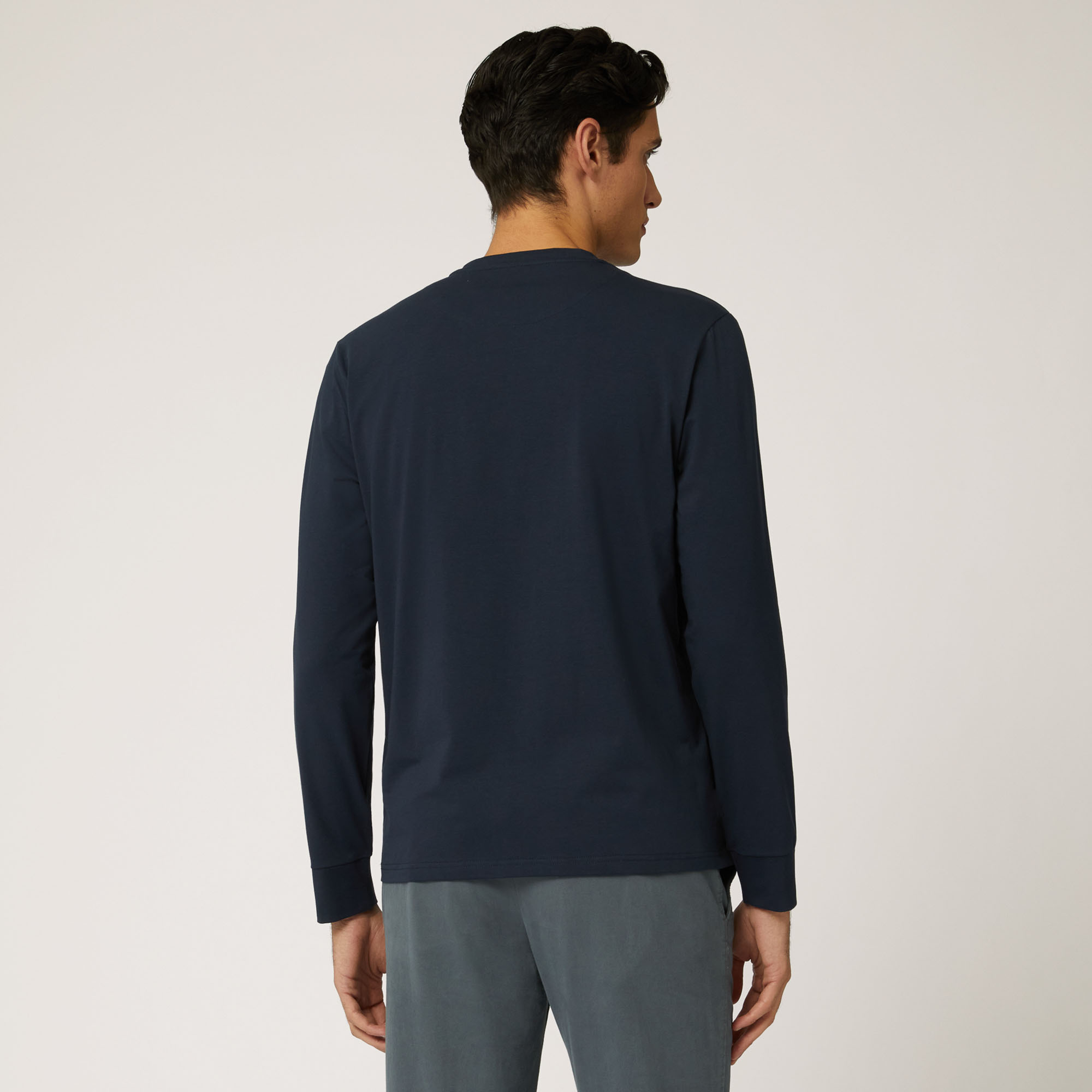 T-Shirt A Maniche Lunghe Con Taschino, Blu Navy, large image number 1
