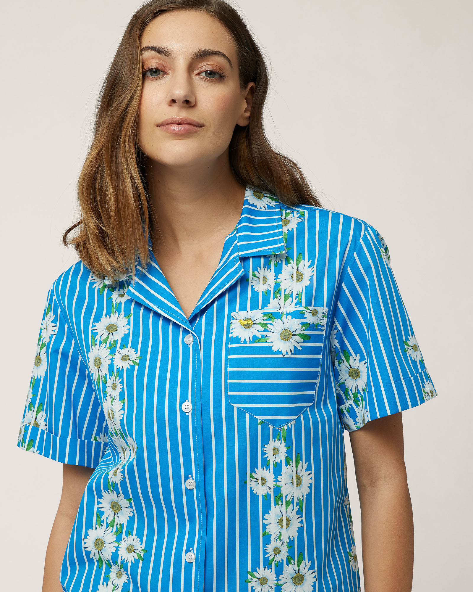 Striped and Daisy-Print Shirt, Light Blue, large image number 2