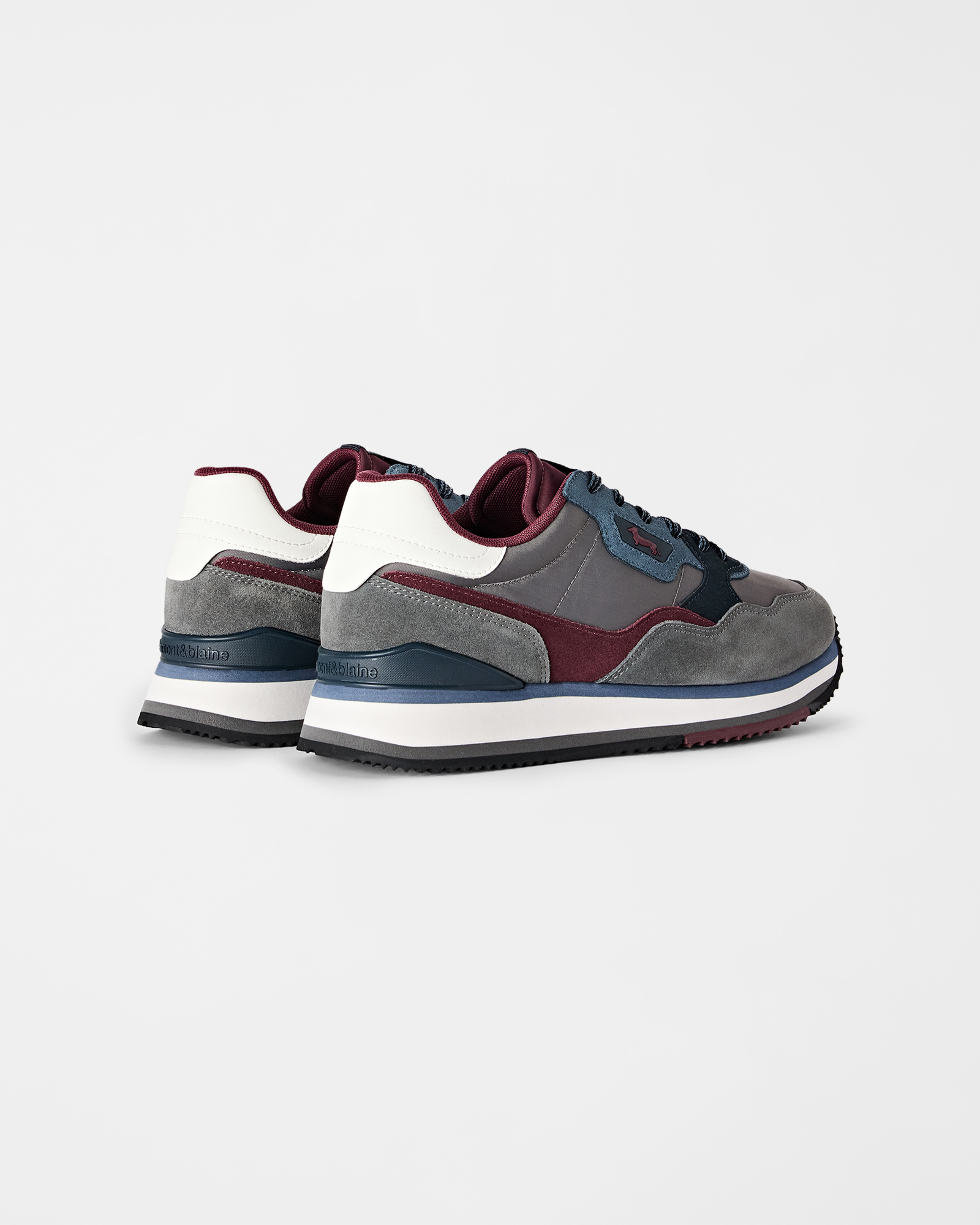 Men's running sneakers in three-tone suede and three-tone technical fabric, ANTHRACITE, large
