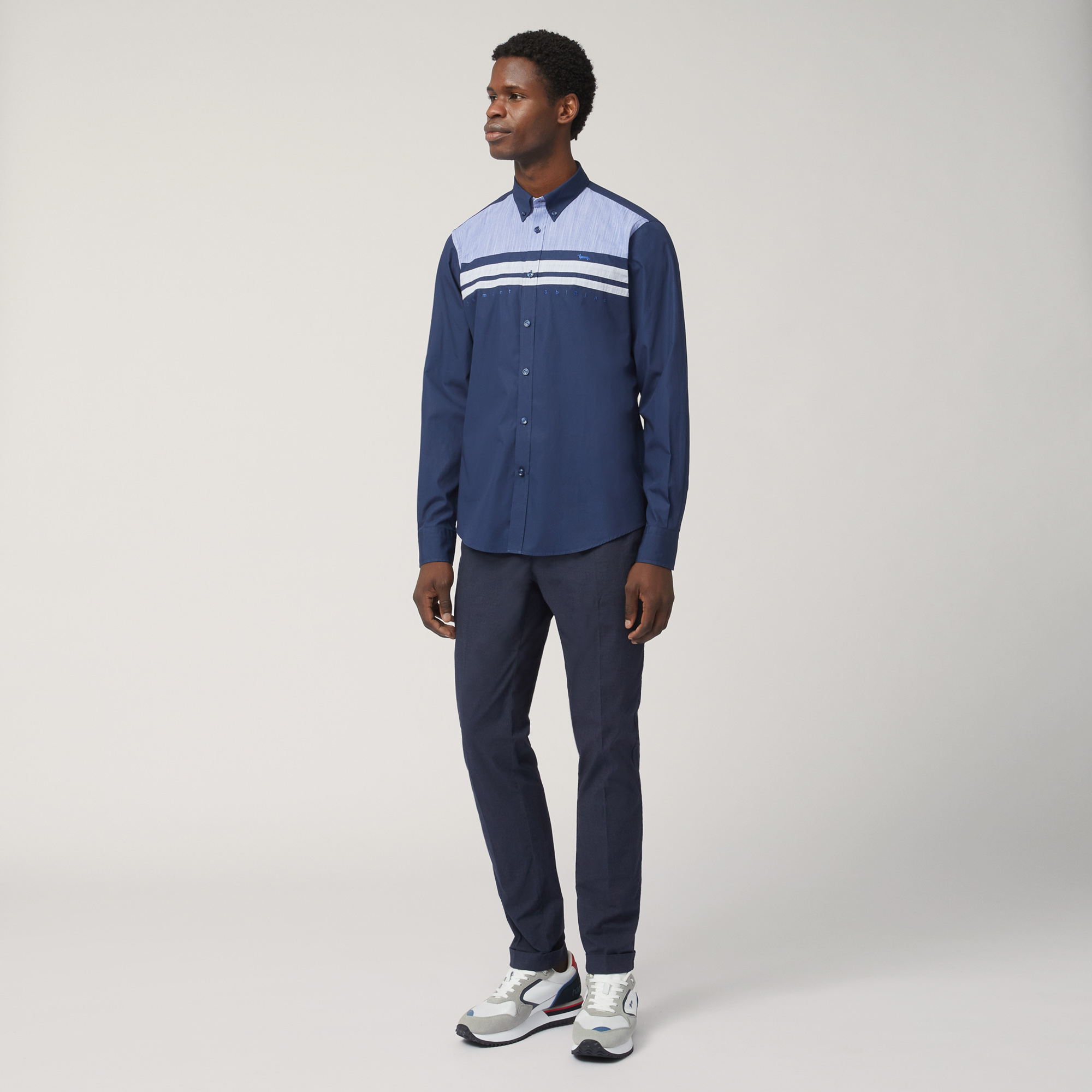 Camisa de algodón con aplicaciones a contraste, Azul, large image number 3