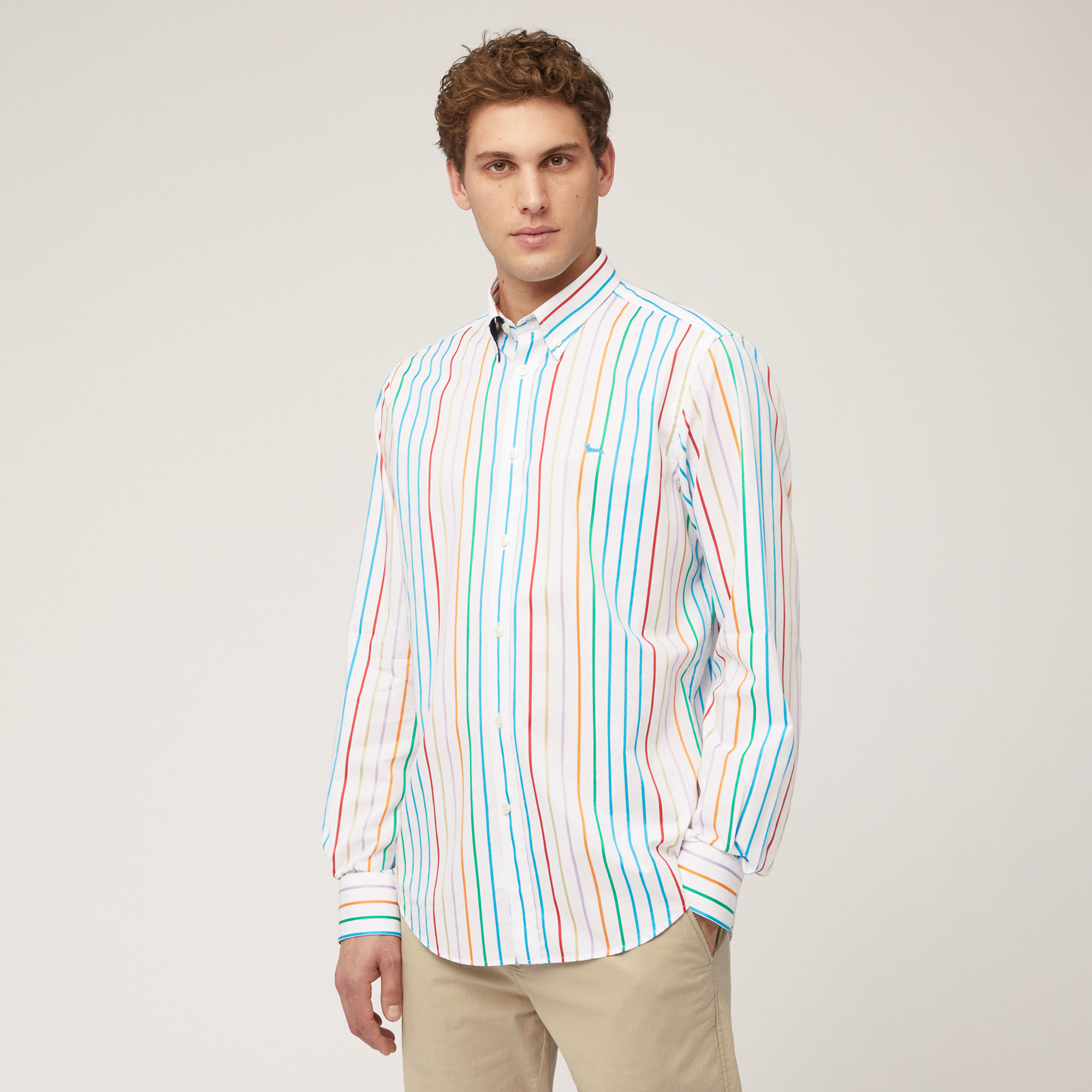 Camisa de algodón a rayas multicolores, Blanco, large image number 0