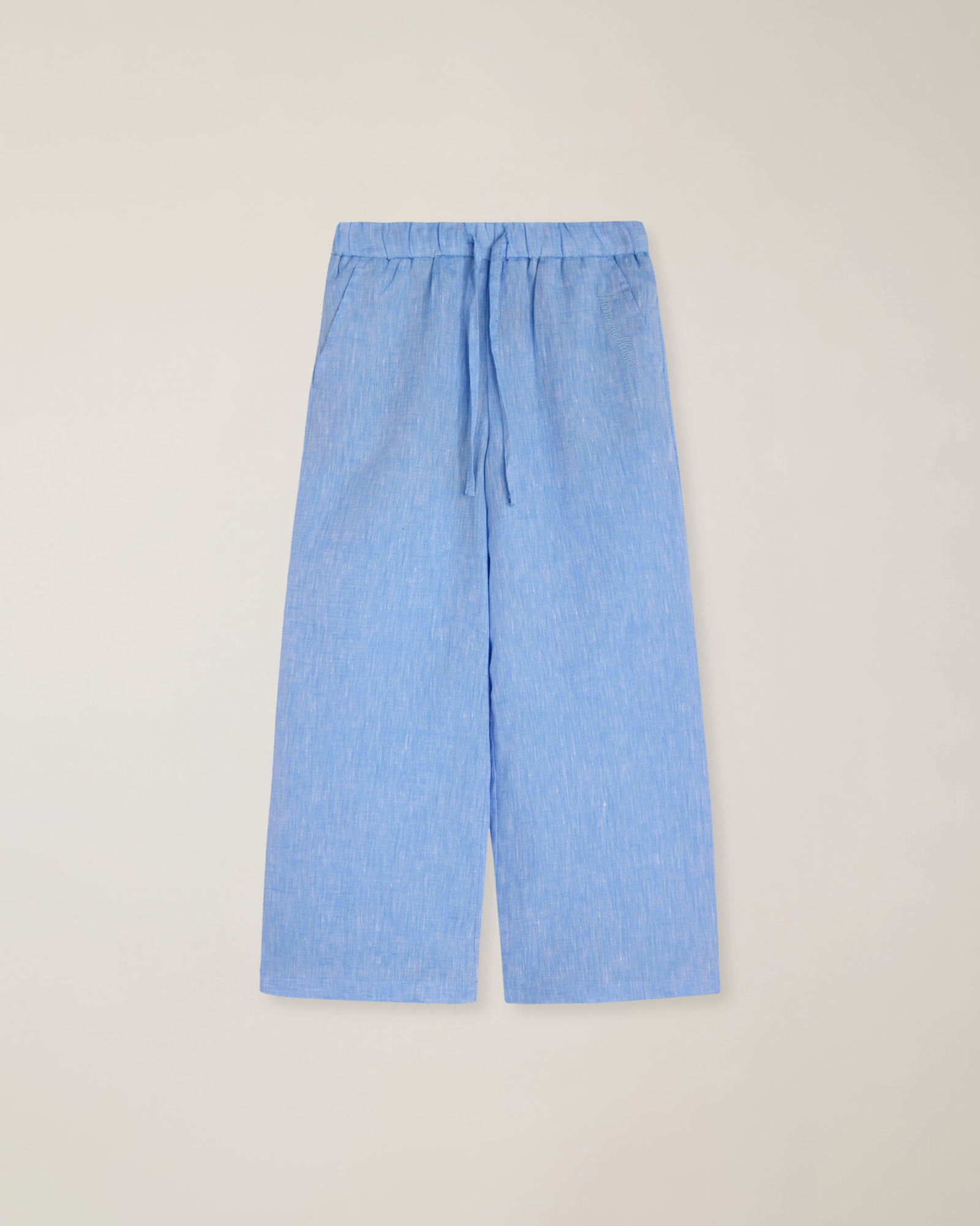 Linen palazzo trousers with pocket embroidery