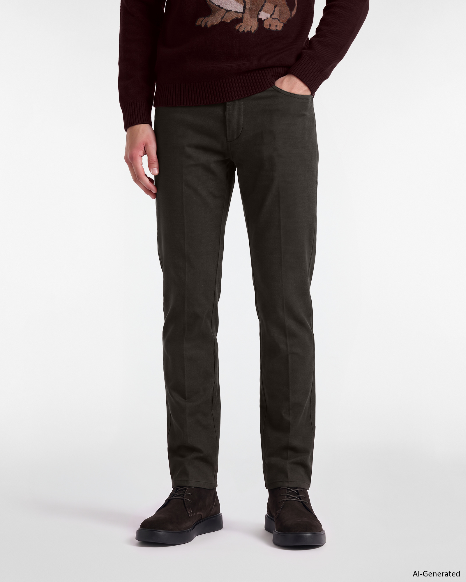 Pantalone Chino Uomo in misto cotone marrone Narrow Fit