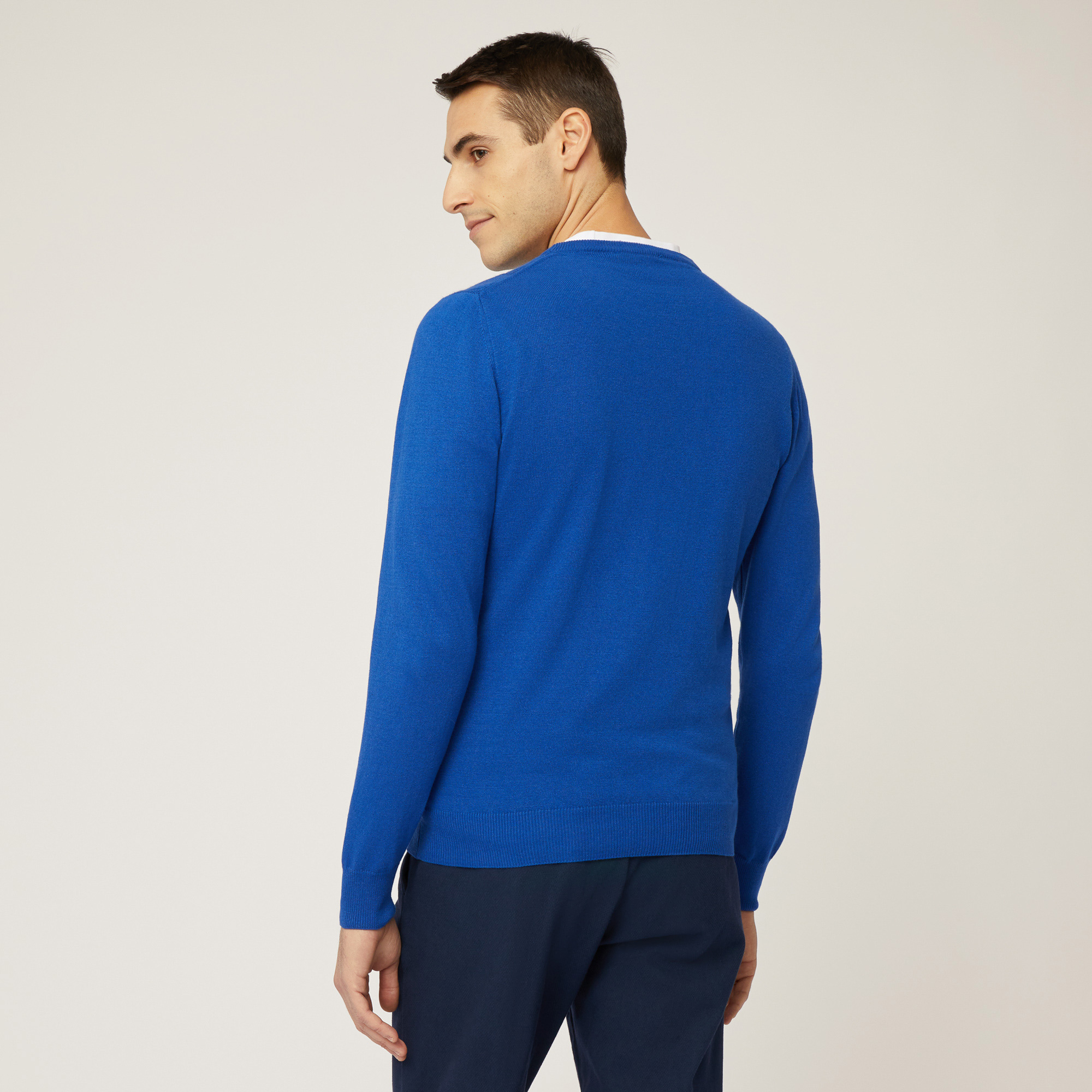 Jersey De Cuello Redondo Con Rombos En La Parte Delantera, Azul, large image number 1