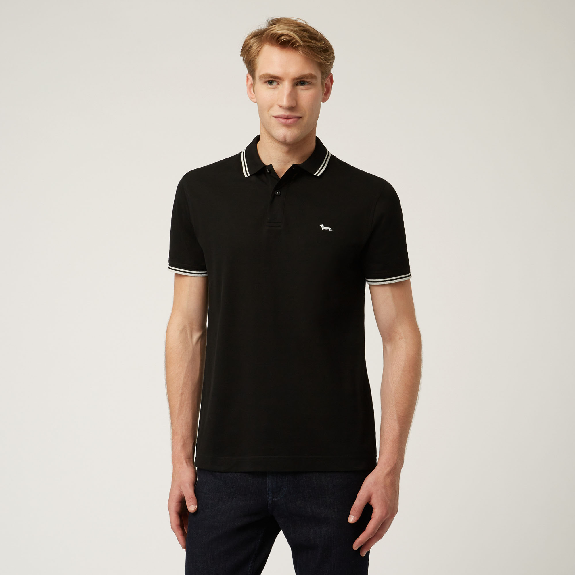 Essentials polo shirt in plain coloured cotton, Black, large