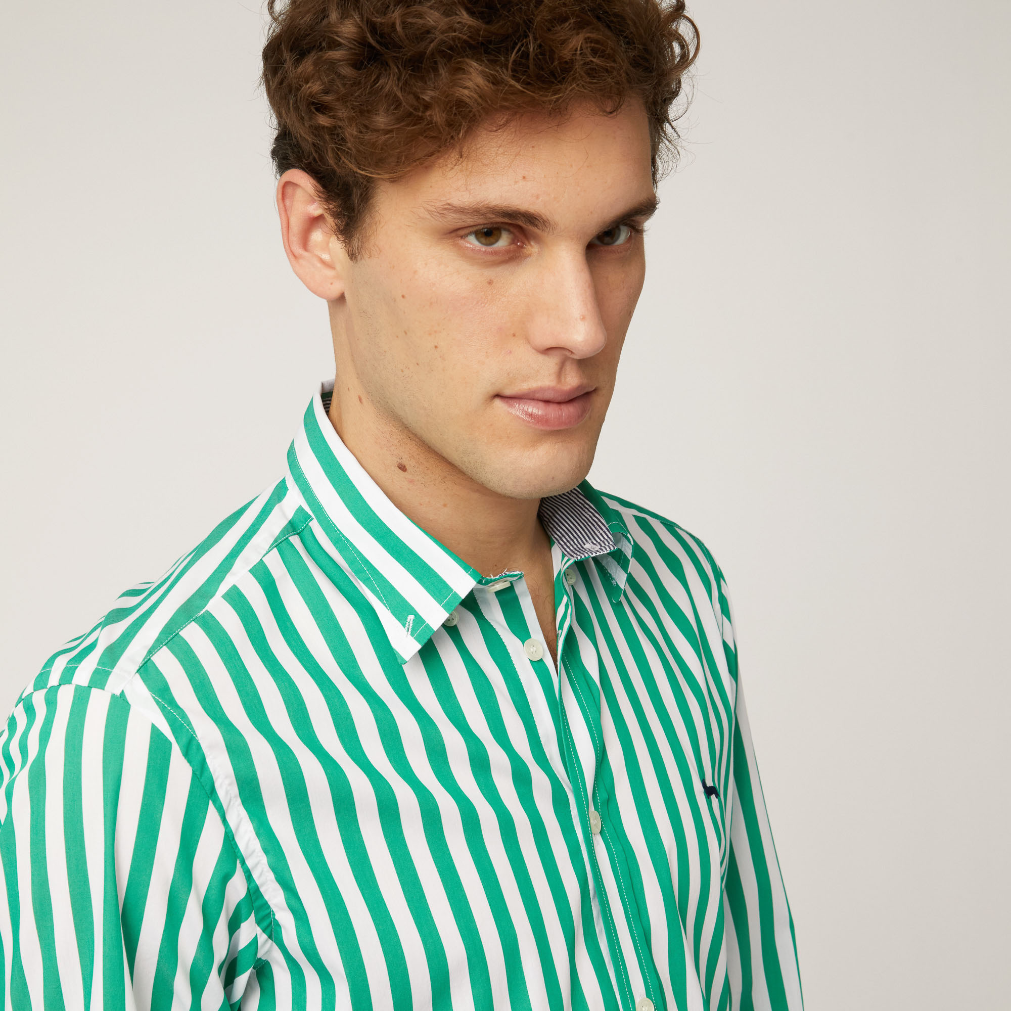 Striped Stretch Cotton Shirt, Herb, large image number 2