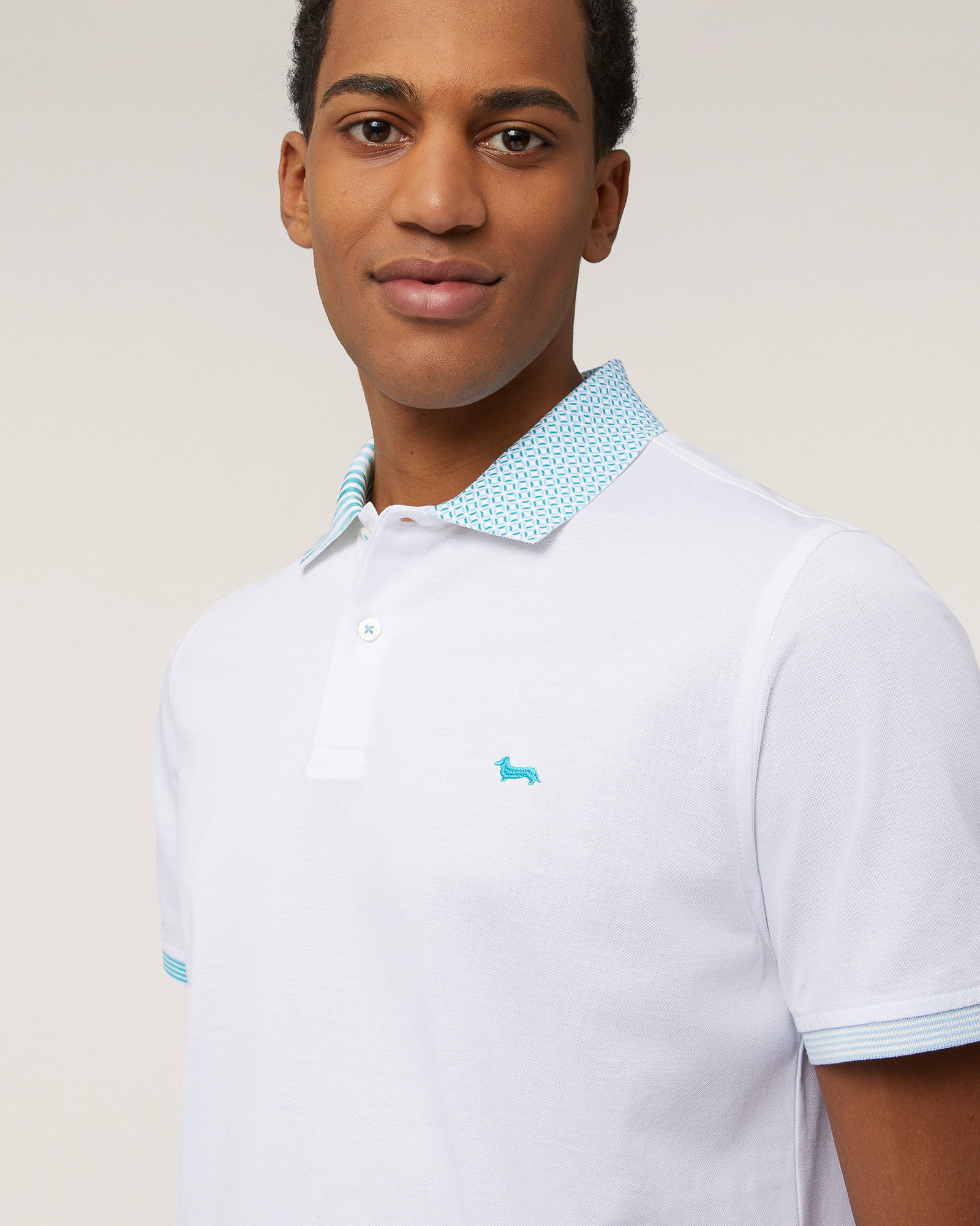 Cotton Polo with Double Print, White, large image number 2