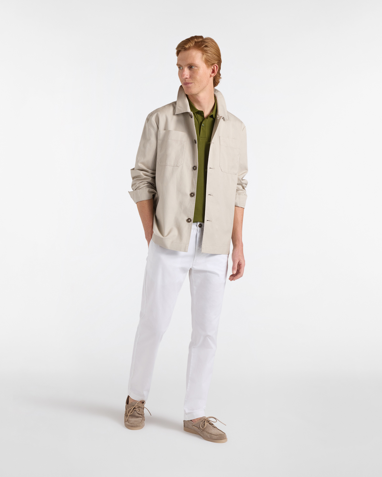 Overshirt Uomo in Tessuto Armaturato Leggero, Beige, large image number 3
