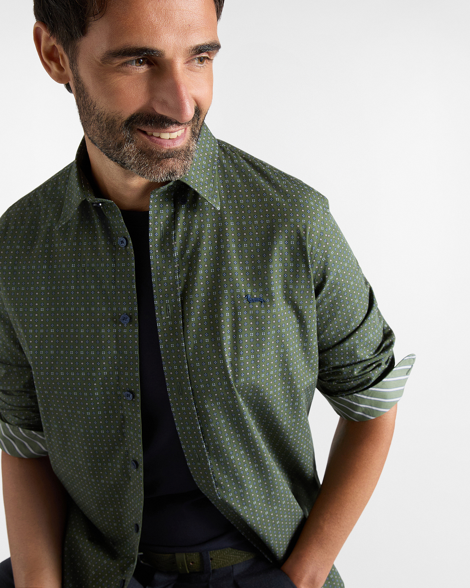 Men's regular-fit shirt with micro-tie print, SPORT GREEN, large
