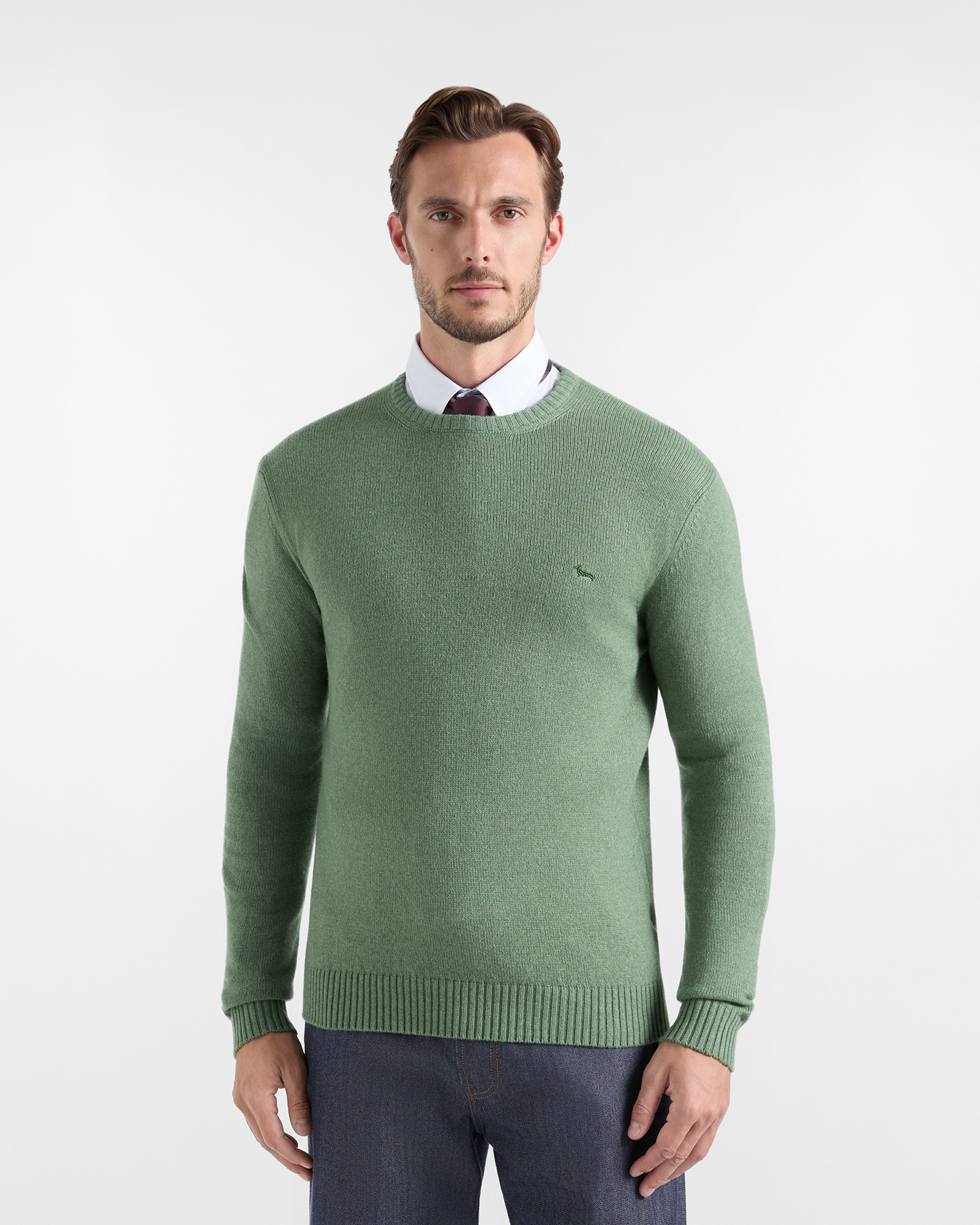 Men's Made in Italy regular fit sweater in green wool blend