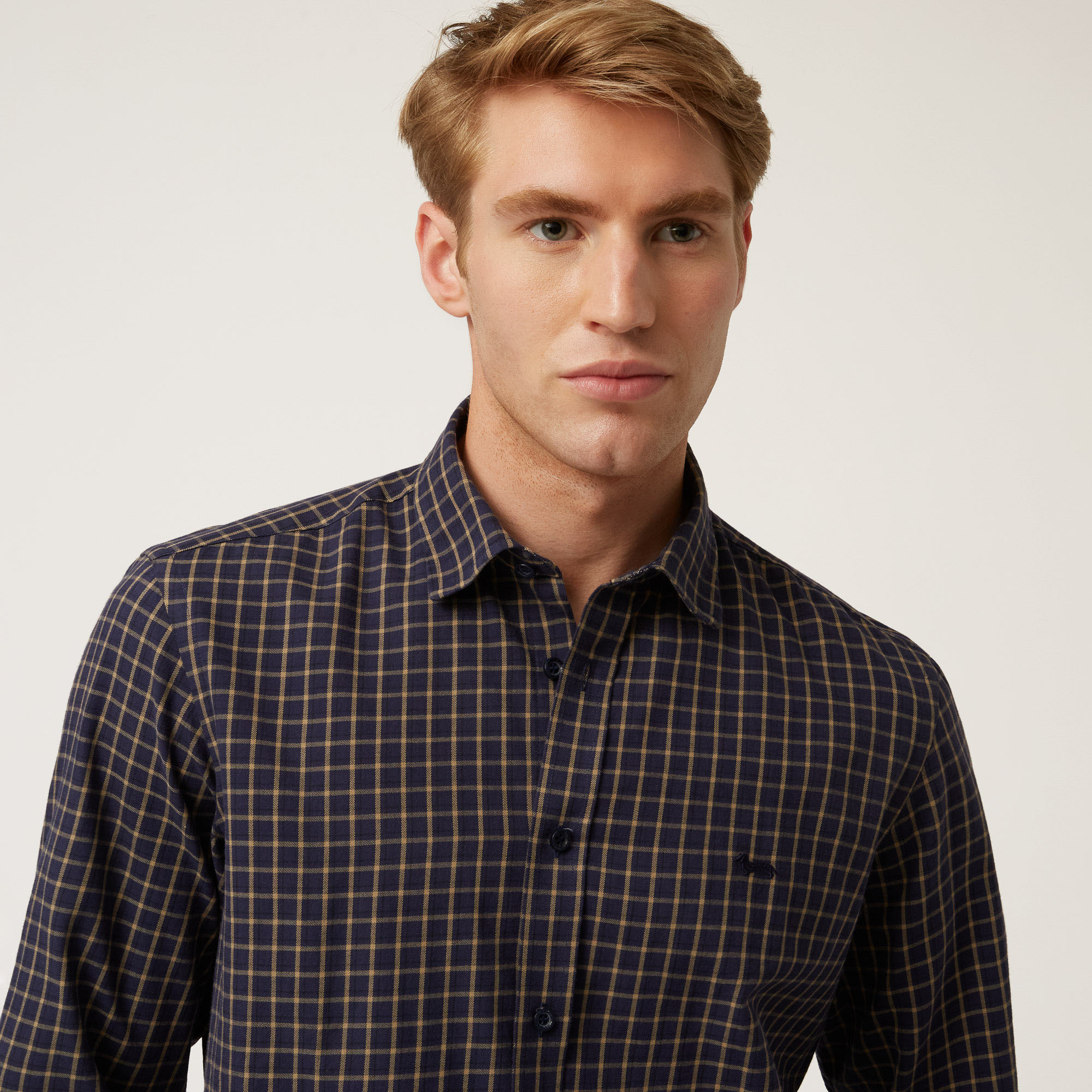 Camisa De Algod&oacute;n A Cuadros Peque&ntilde;os, Azul, large image number 2