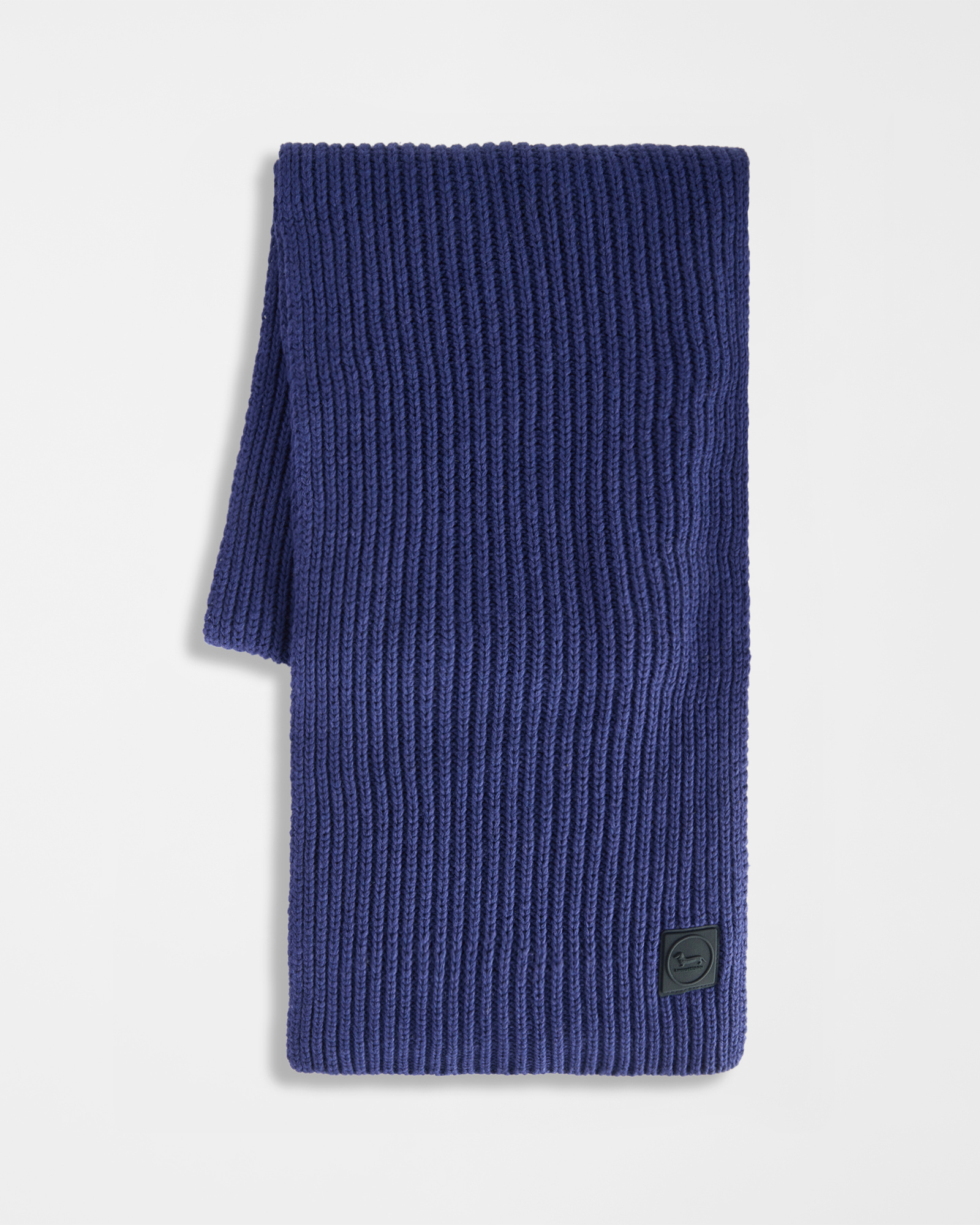 Men&rsquo;s wool and cashmere blend scarf with dark purple signature patch