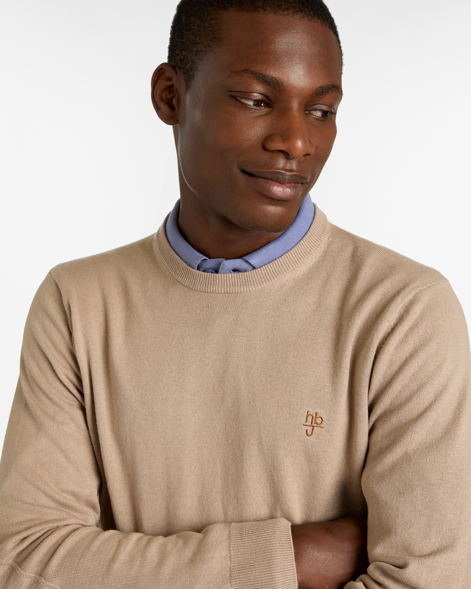 Maglione Girocollo in misto Cotone e Lana con Toppe Tono su Tono, Beige, large image number 2