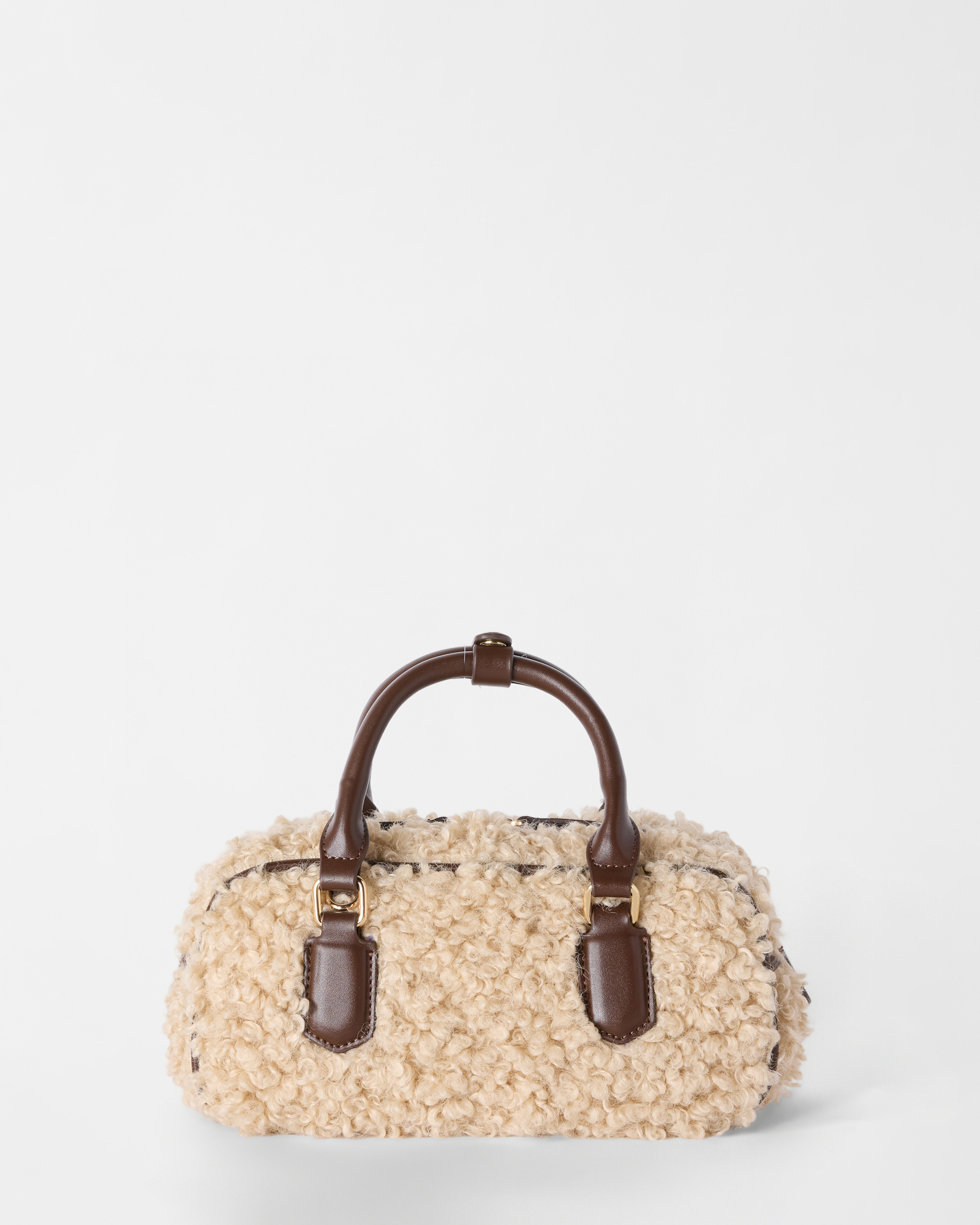 Beige boucl&eacute; fabric women&rsquo;s bowling bag