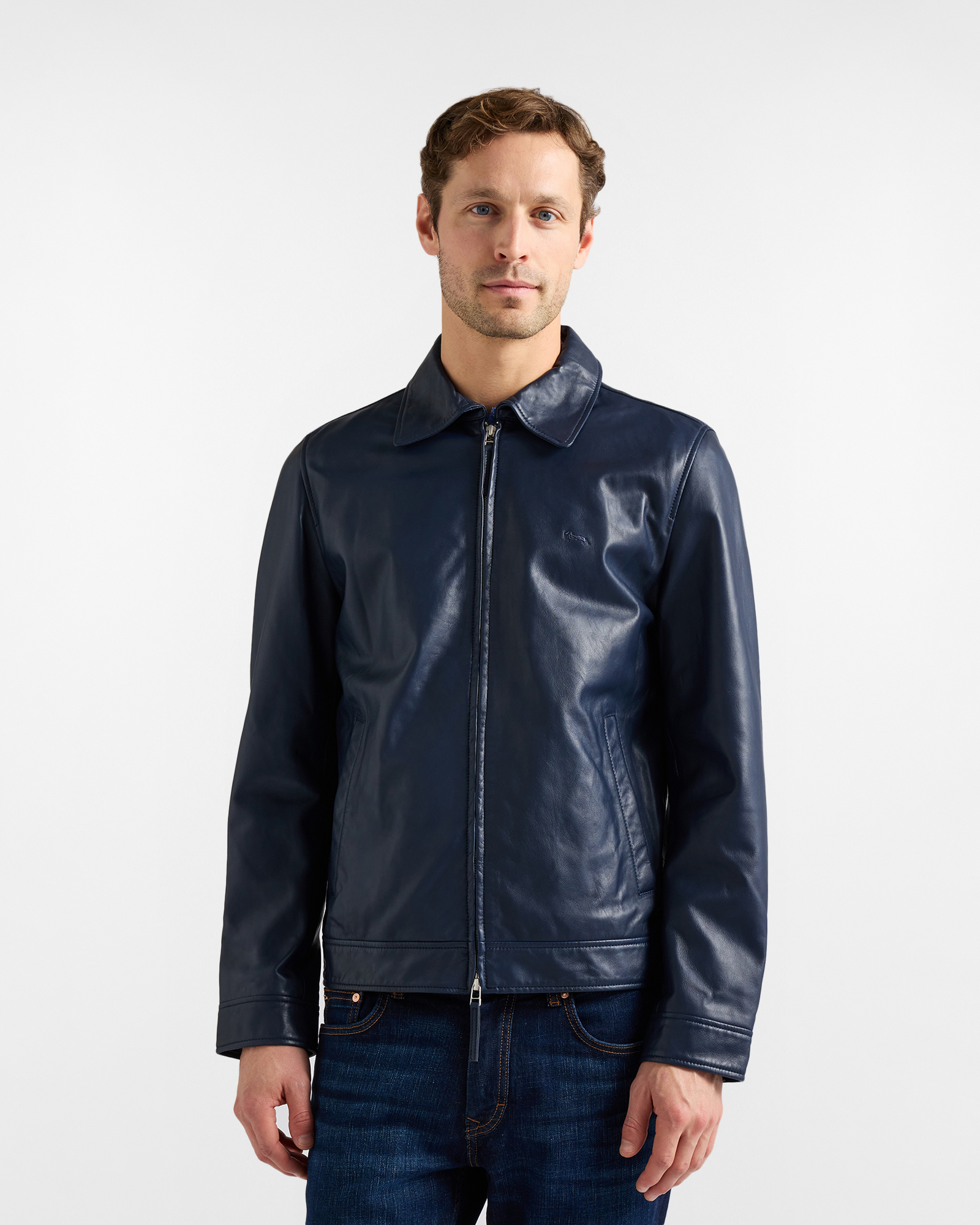 Bomber in vera pelle collo camicia