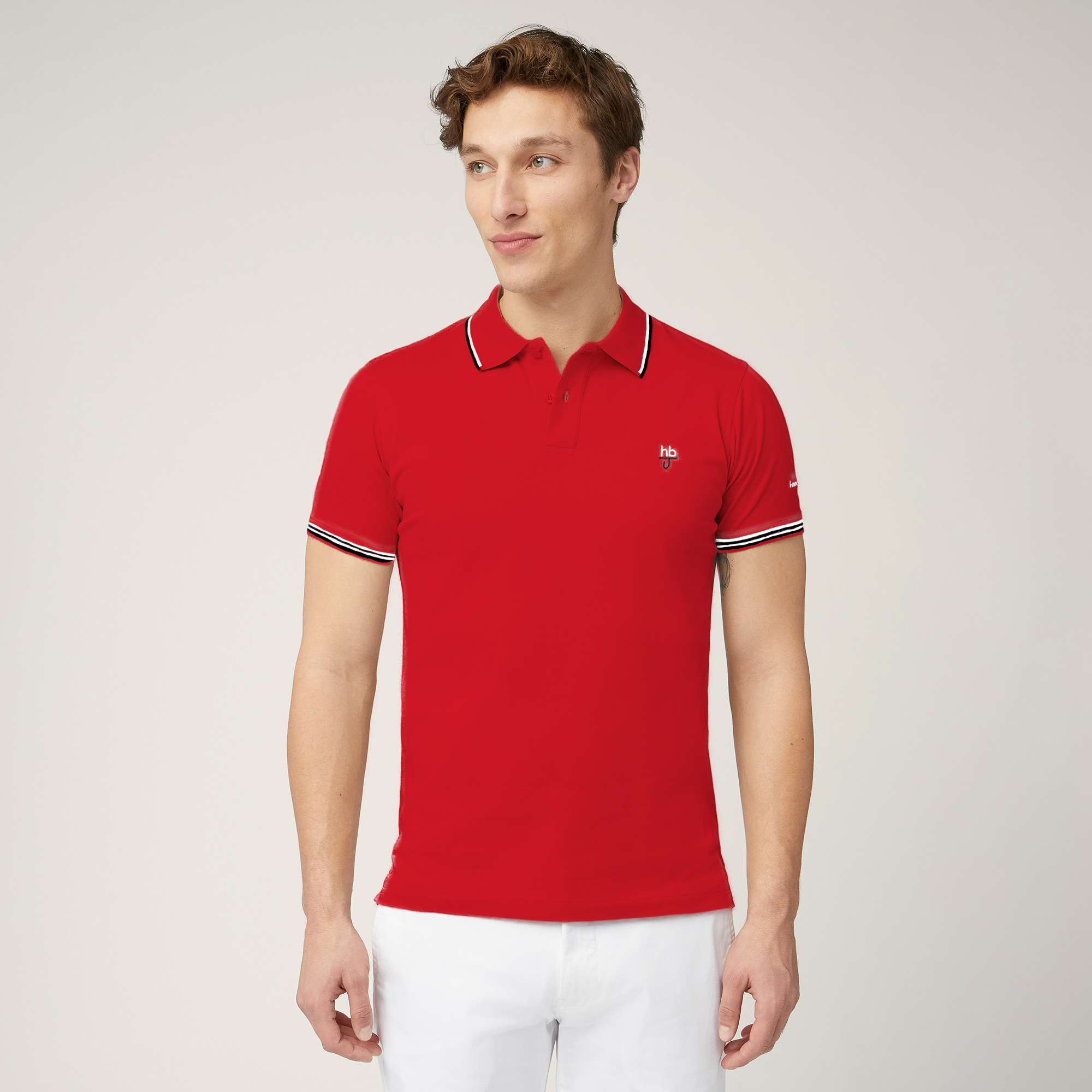 Polo with Contrasting Stripes, Red, large