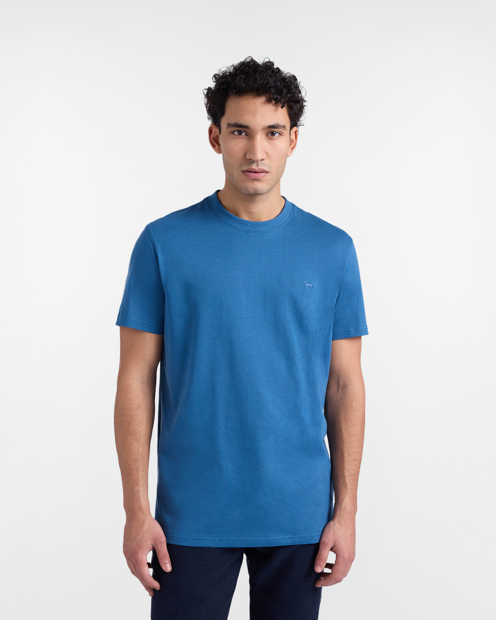 Camiseta de hombre de algod&oacute;n con perro salchicha en 3D, Azul, large