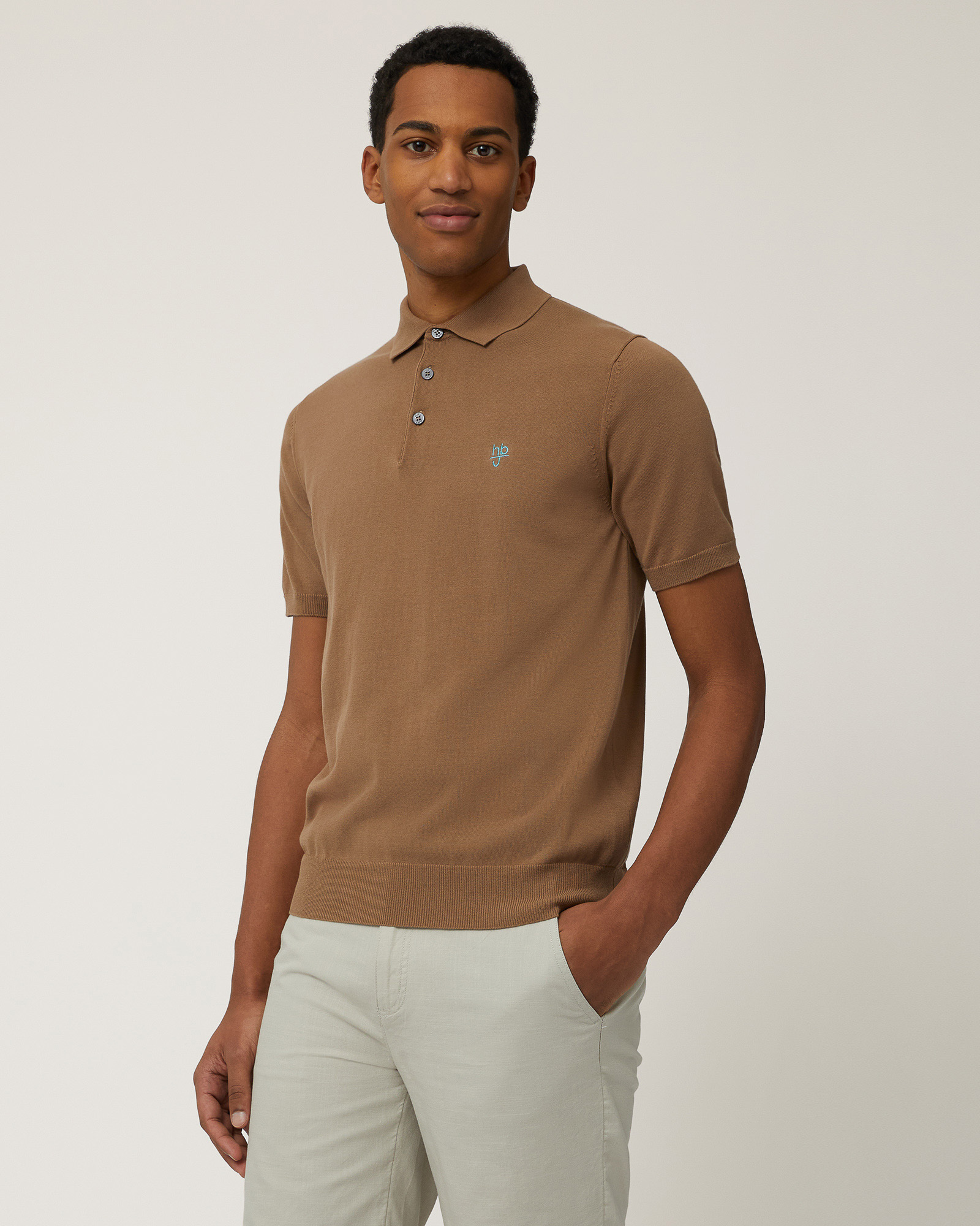 Knit Polo, Light Brown, large image number 0