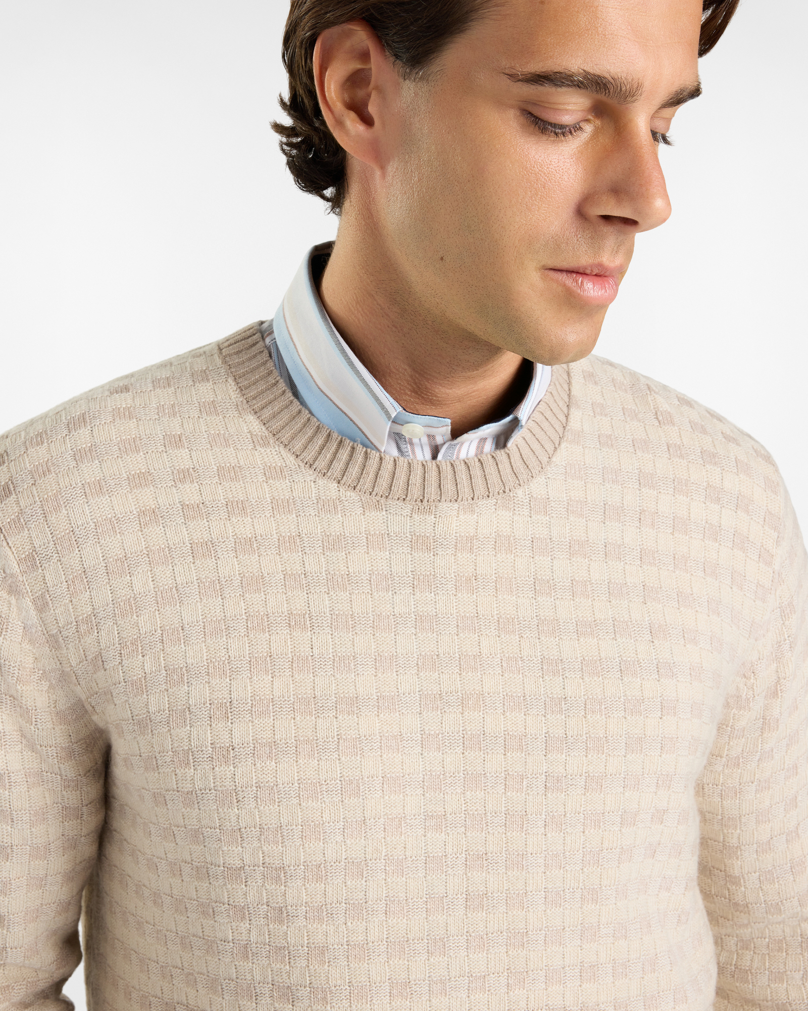 Maglia Girocollo HBJ Uomo in Misto Lana e Cashmere, BEIGE SCURO, large