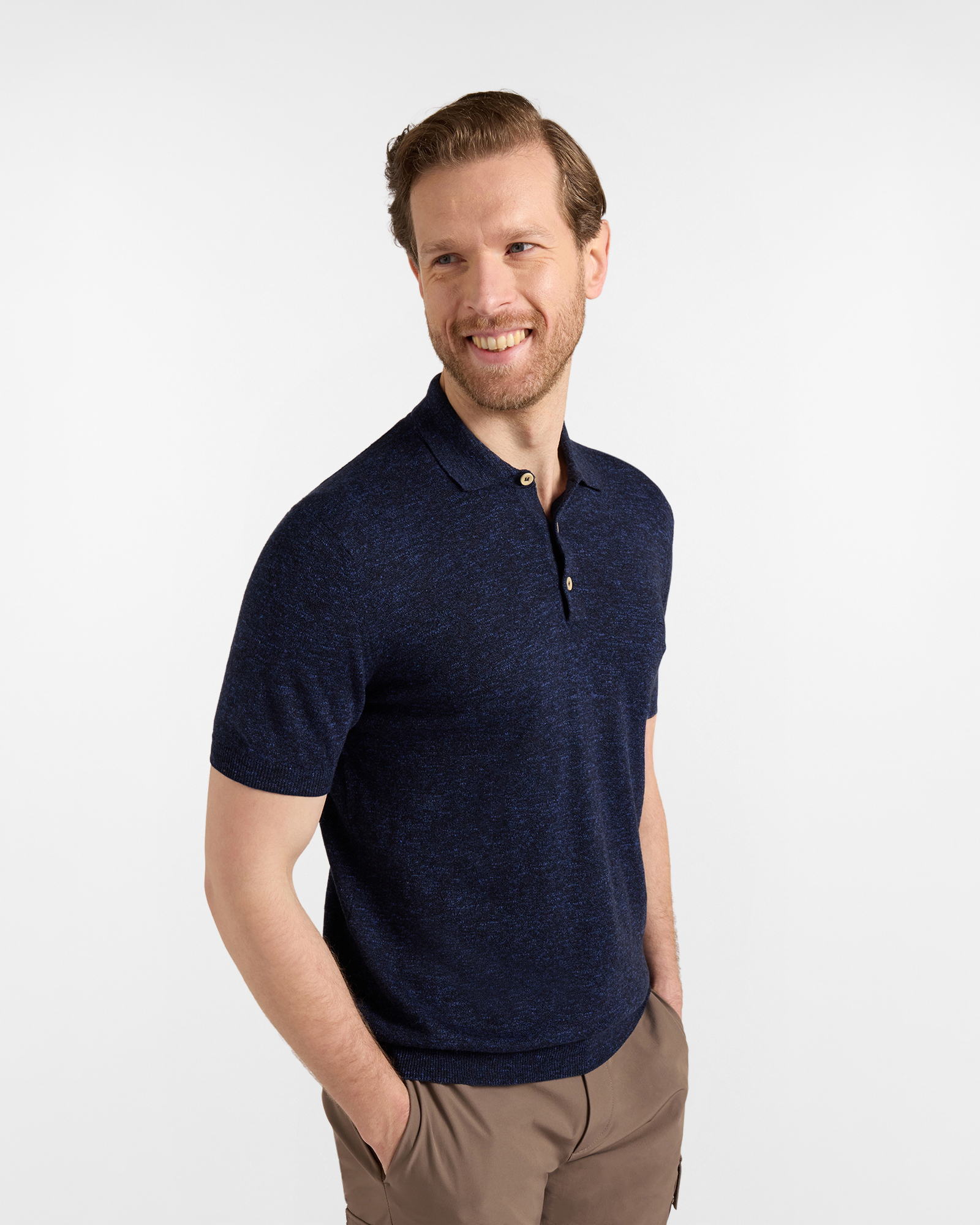 Men's knit polo shirt with tweed effect