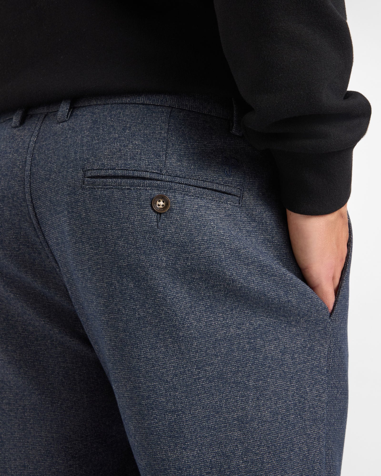 Pantalone Chino HBJ Uomo Narrow Fit in Tessuto a Filo Tinto, BLU SCURO, large