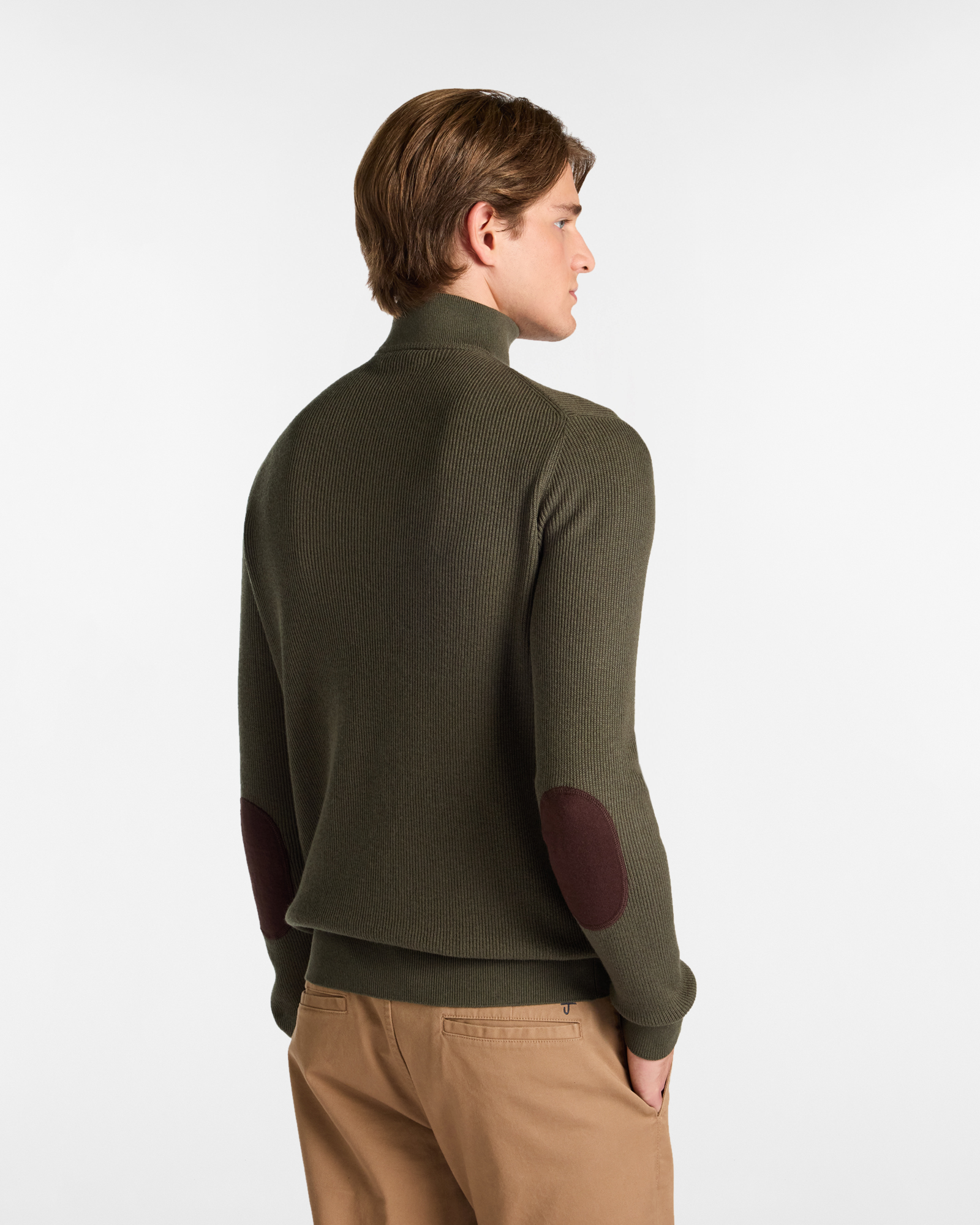 Half Zip Ribbed Sweater with High Collar