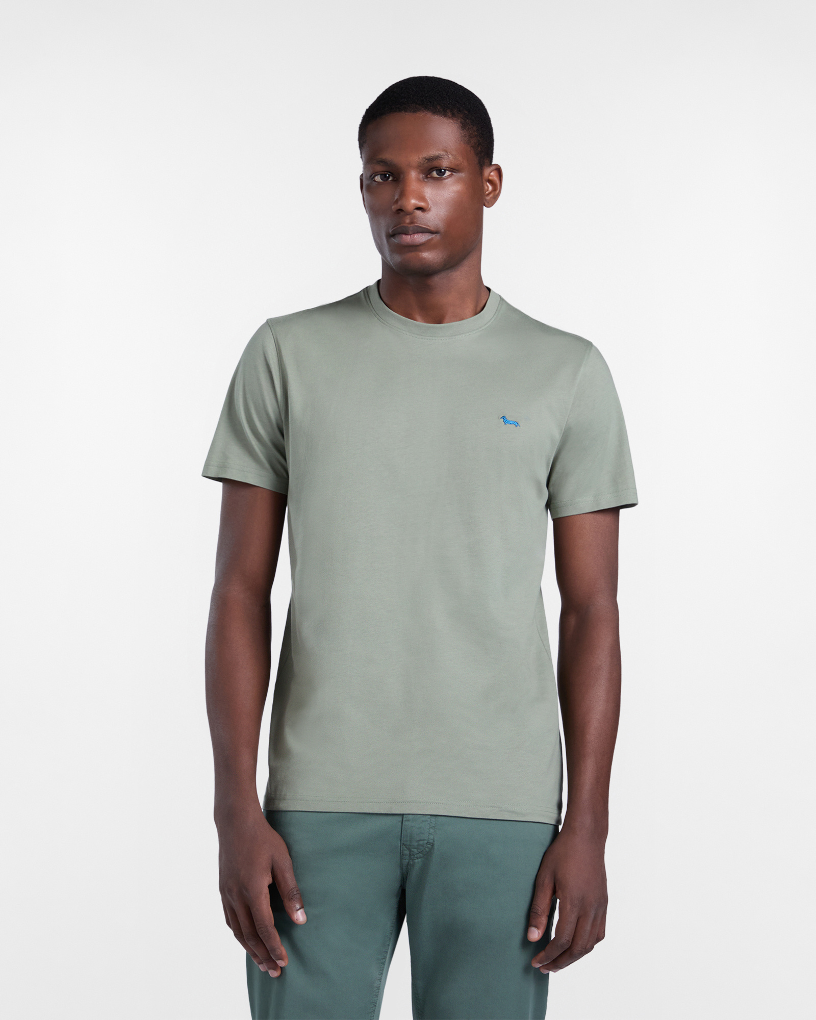 Camiseta ajustada de algod&oacute;n para hombre, Verde, large