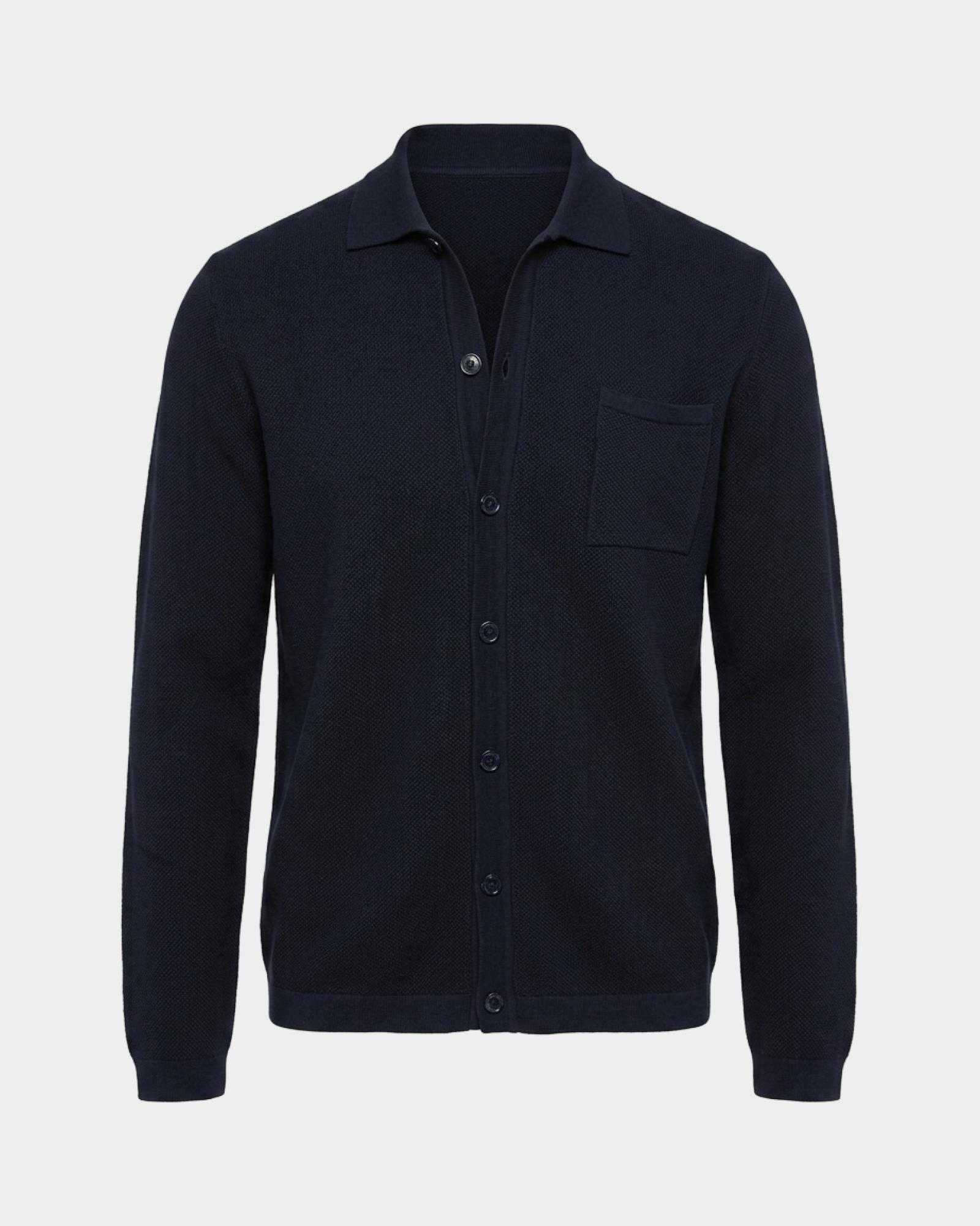 Jersey Hombre con cuello polo abotonado en mezcla de lana y algod&oacute;n   Regular Fit Made in Italy, AZUL MARINO, large