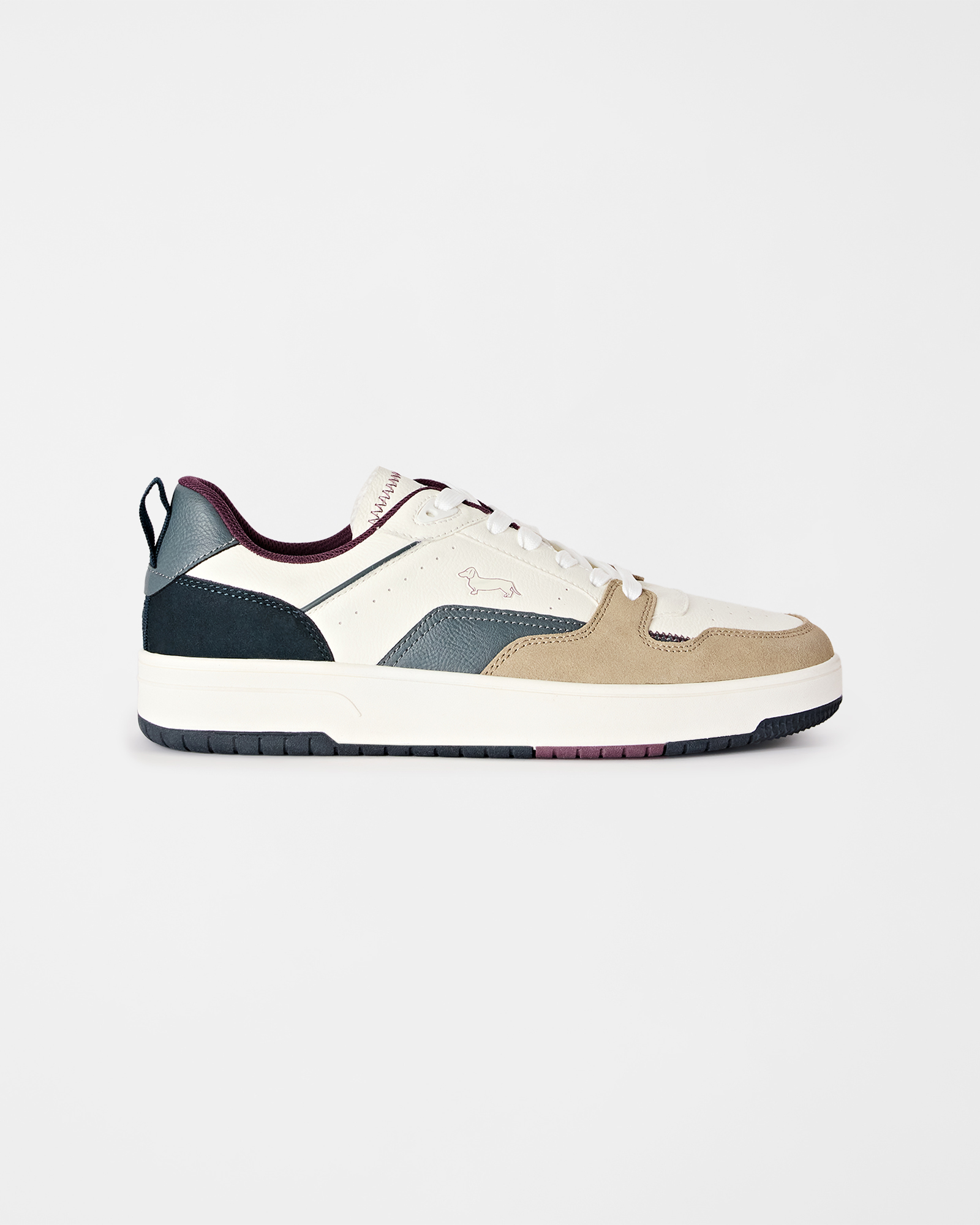 Men's beige basketball-style sneakers in genuine leather and suede