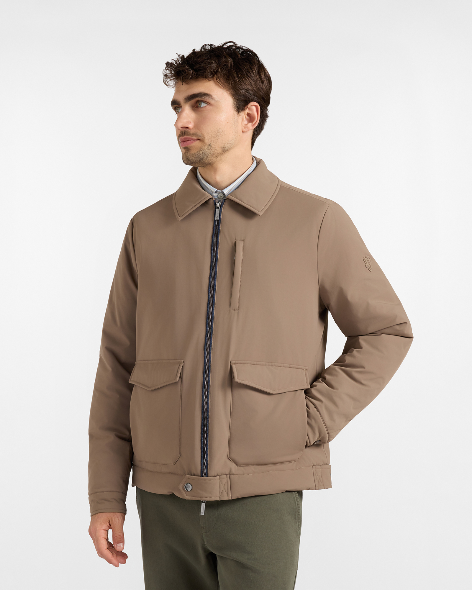 Giubbino HBJ Uomo Imbottito con Collo Camicia in Nylon beige