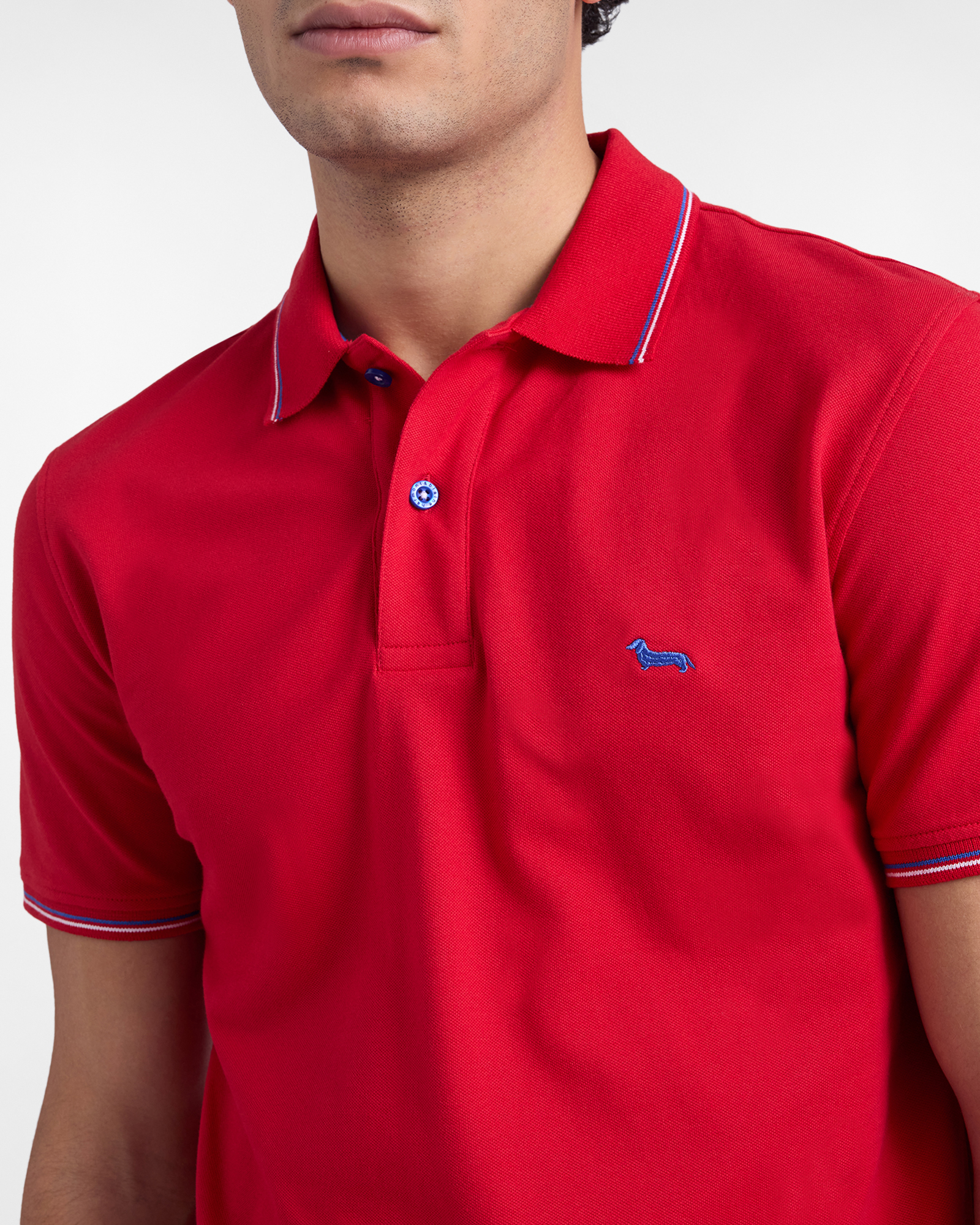 Stretch pique polo shirt with striped details, Red, large image number 2