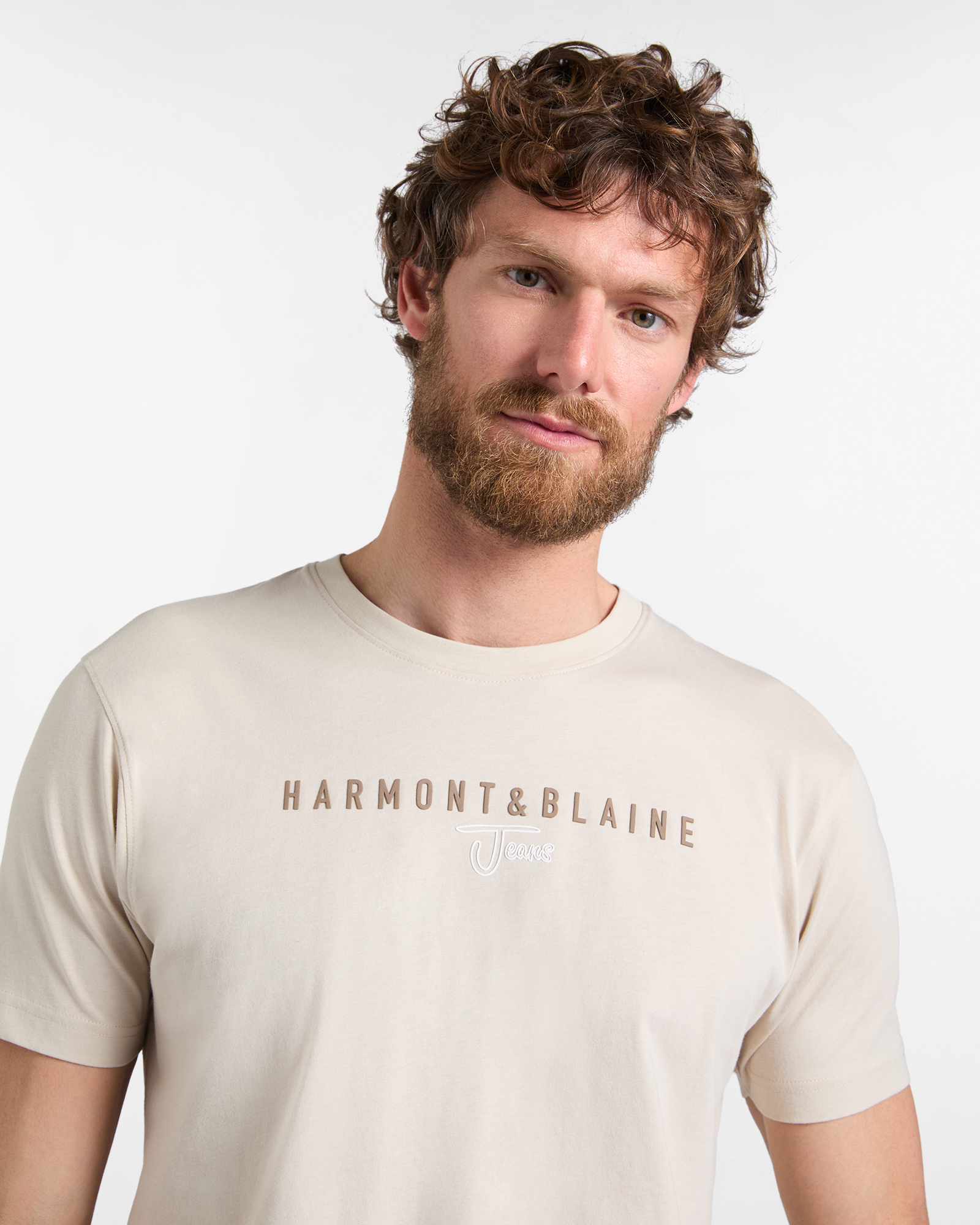 T-Shirt Uomo con Stampa Logo Regular Fit, Beige, large image number 2