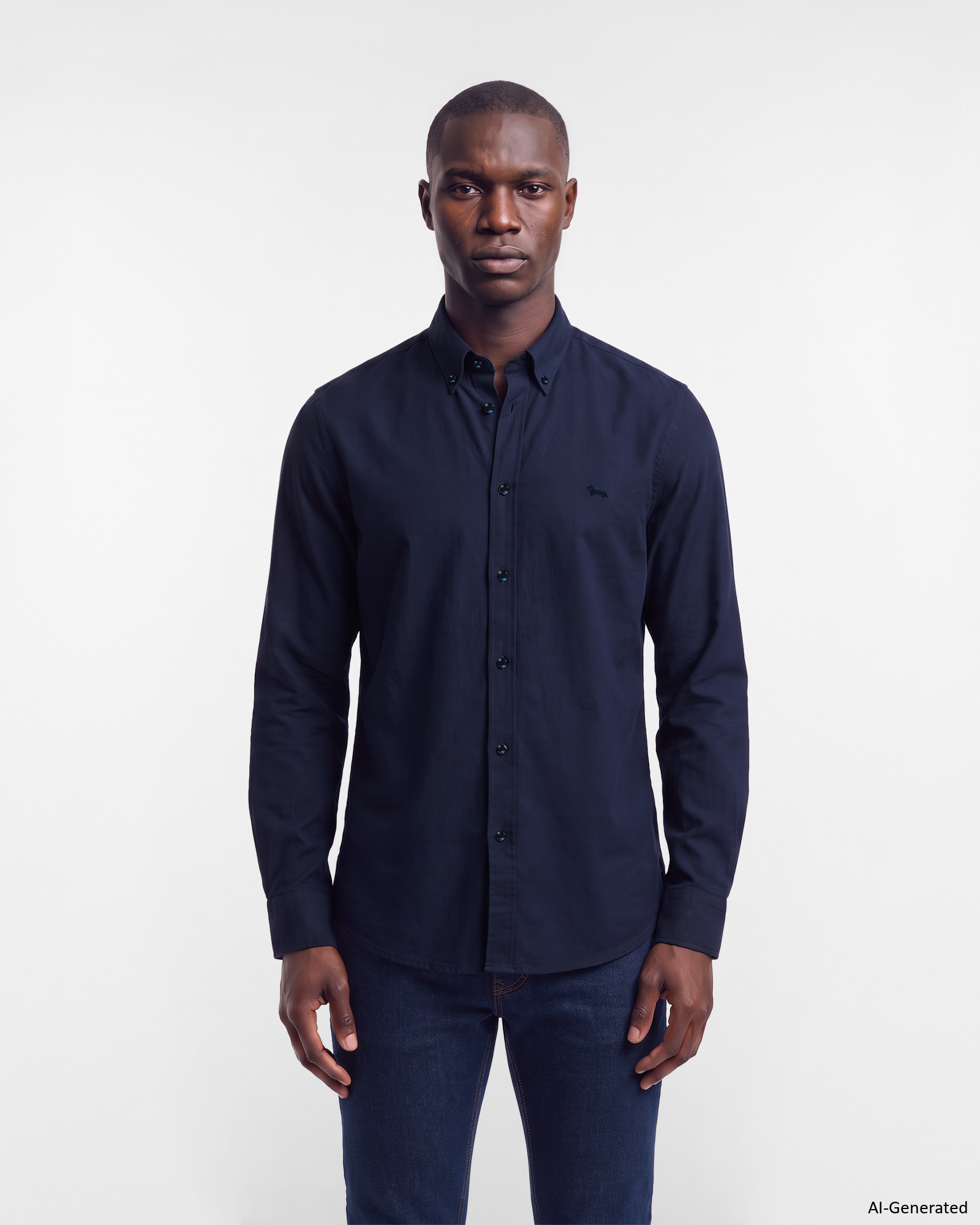 Camisa de hombre en tejido Oxford te&ntilde;ido en hilo de corte regular, color azul
