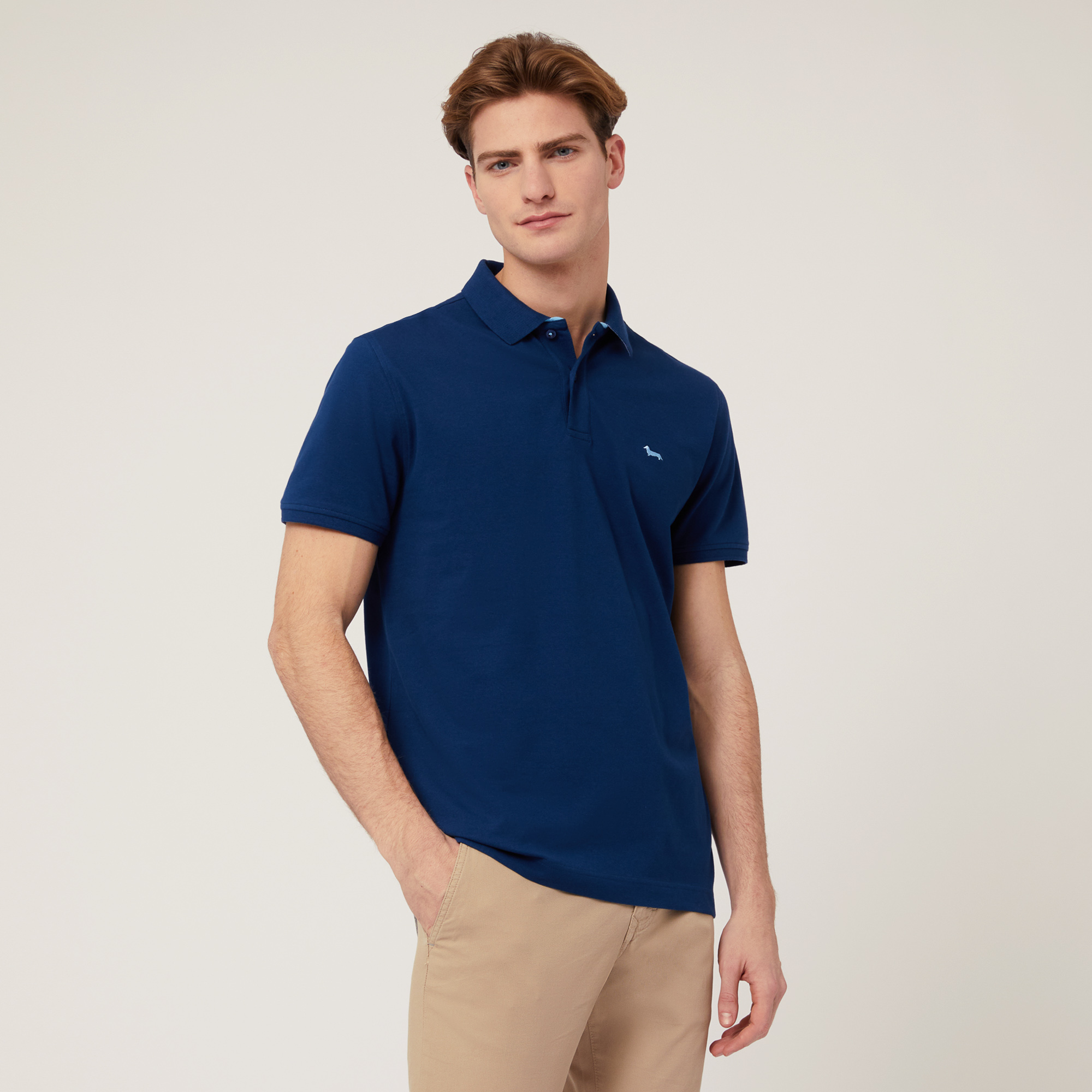 Ribbed Polo with Collar, Light Blue, large