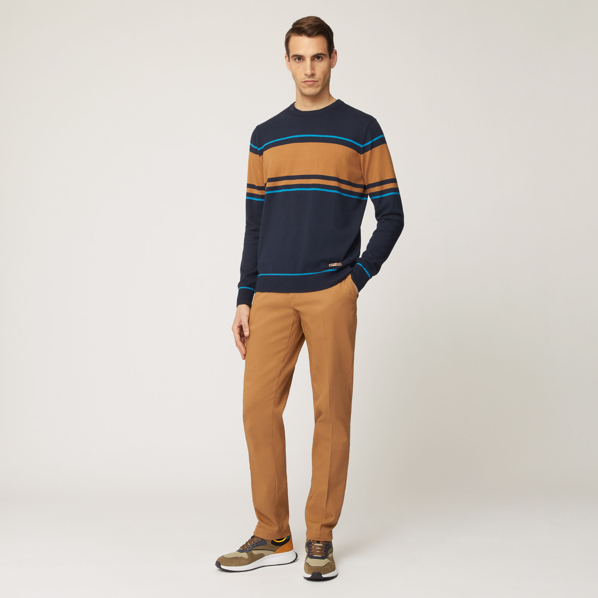 Pantalone Chino Narrow In Twill Pesante Di Cotone, Marrone, large image number 3