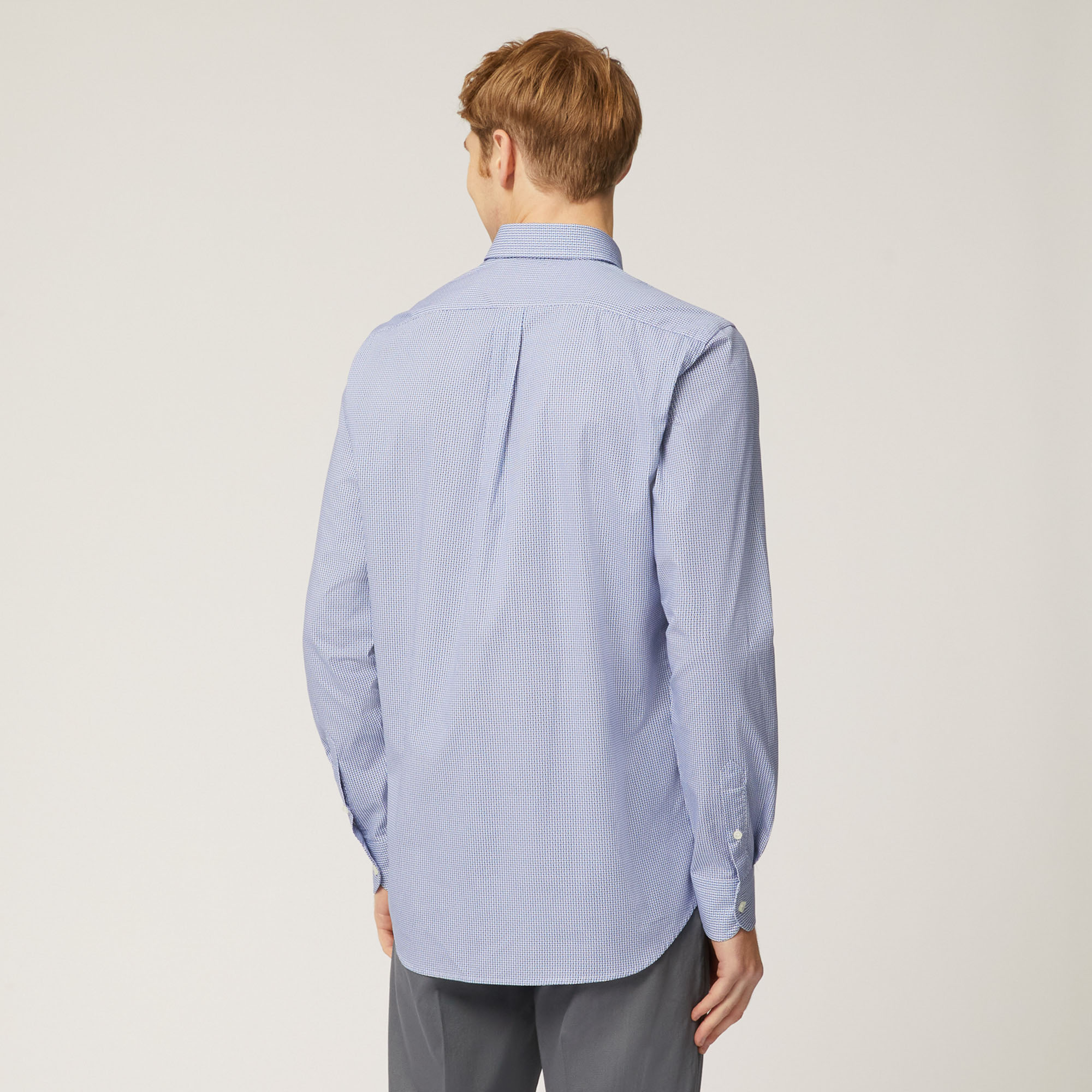 Camicia In Cotone Con Micro Motivo Geometrico All-Over, Blu Chiaro, large image number 1