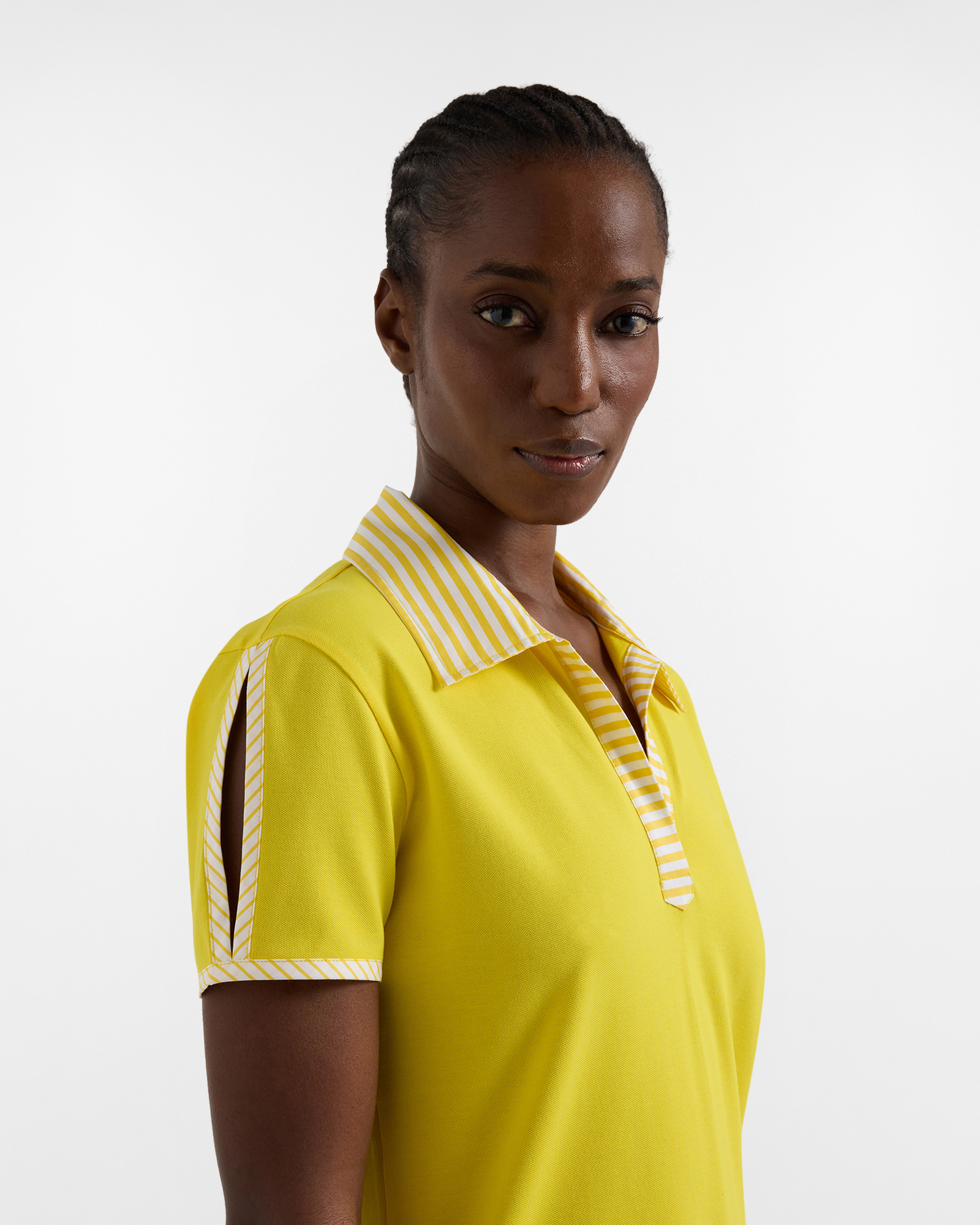 Women's polo shirt with striped "Sorbet" details, Yellow, large image number 2