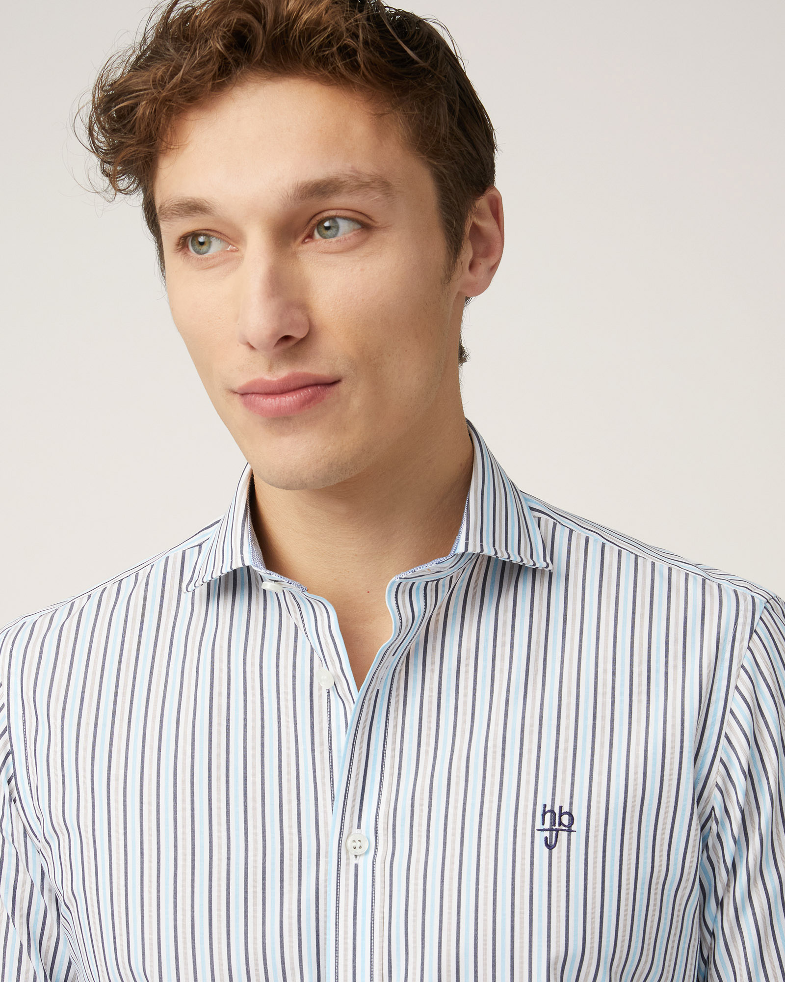 Striped Cotton Shirt, Sand, large image number 2