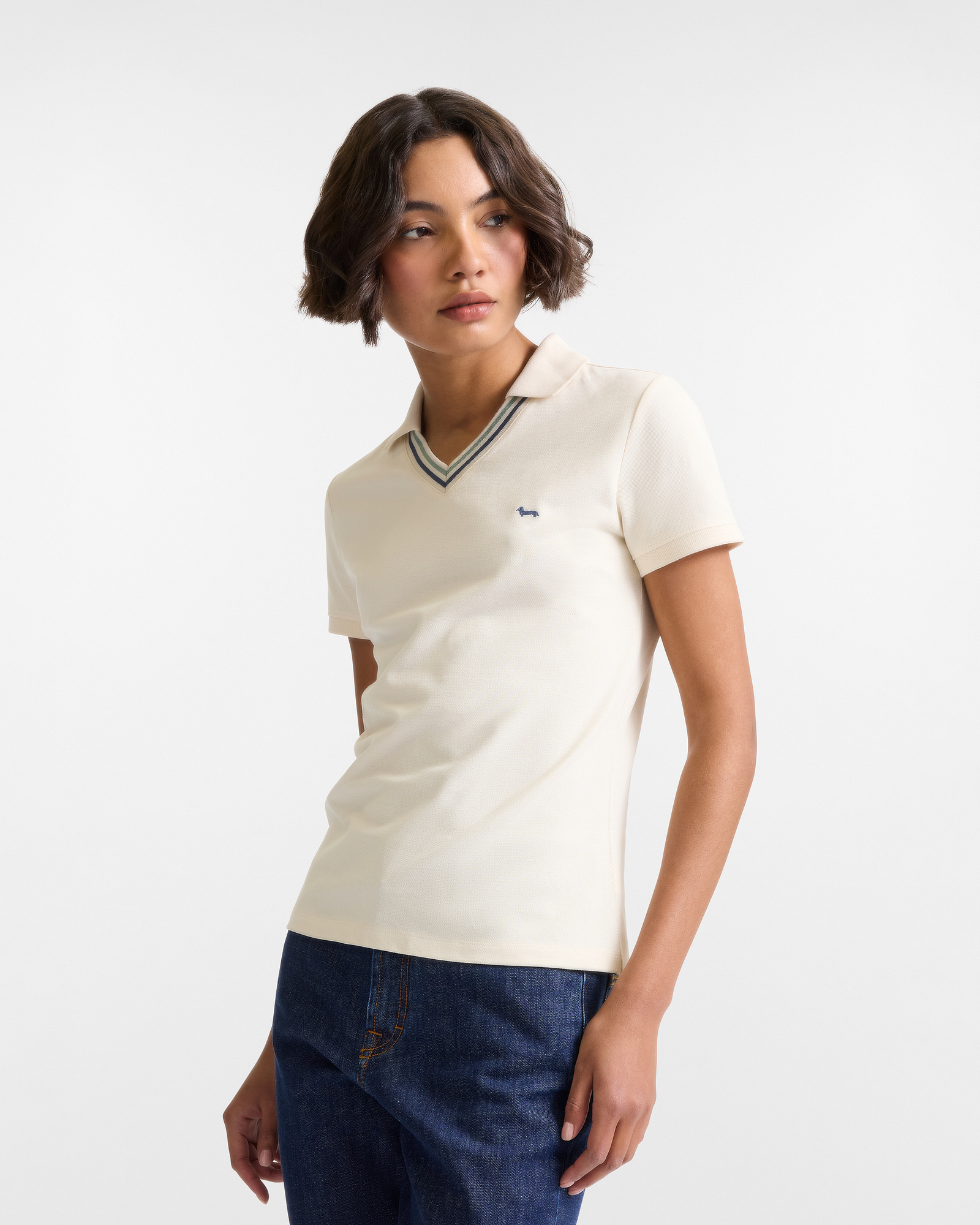V-Neck Striped Polo