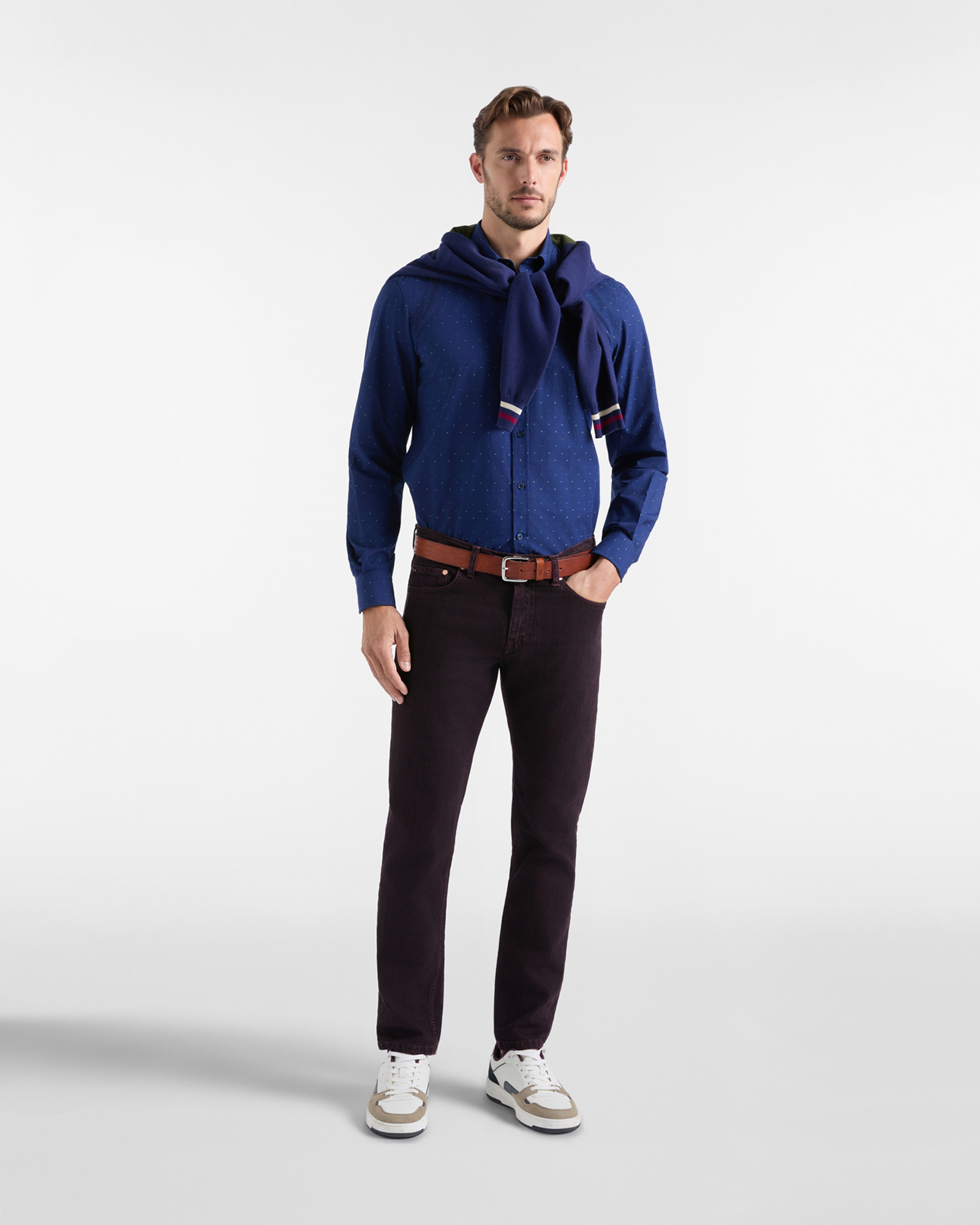 Camisa de hombre en popel&iacute;n fil coup&eacute; de corte regular, AZUL MARINO, large