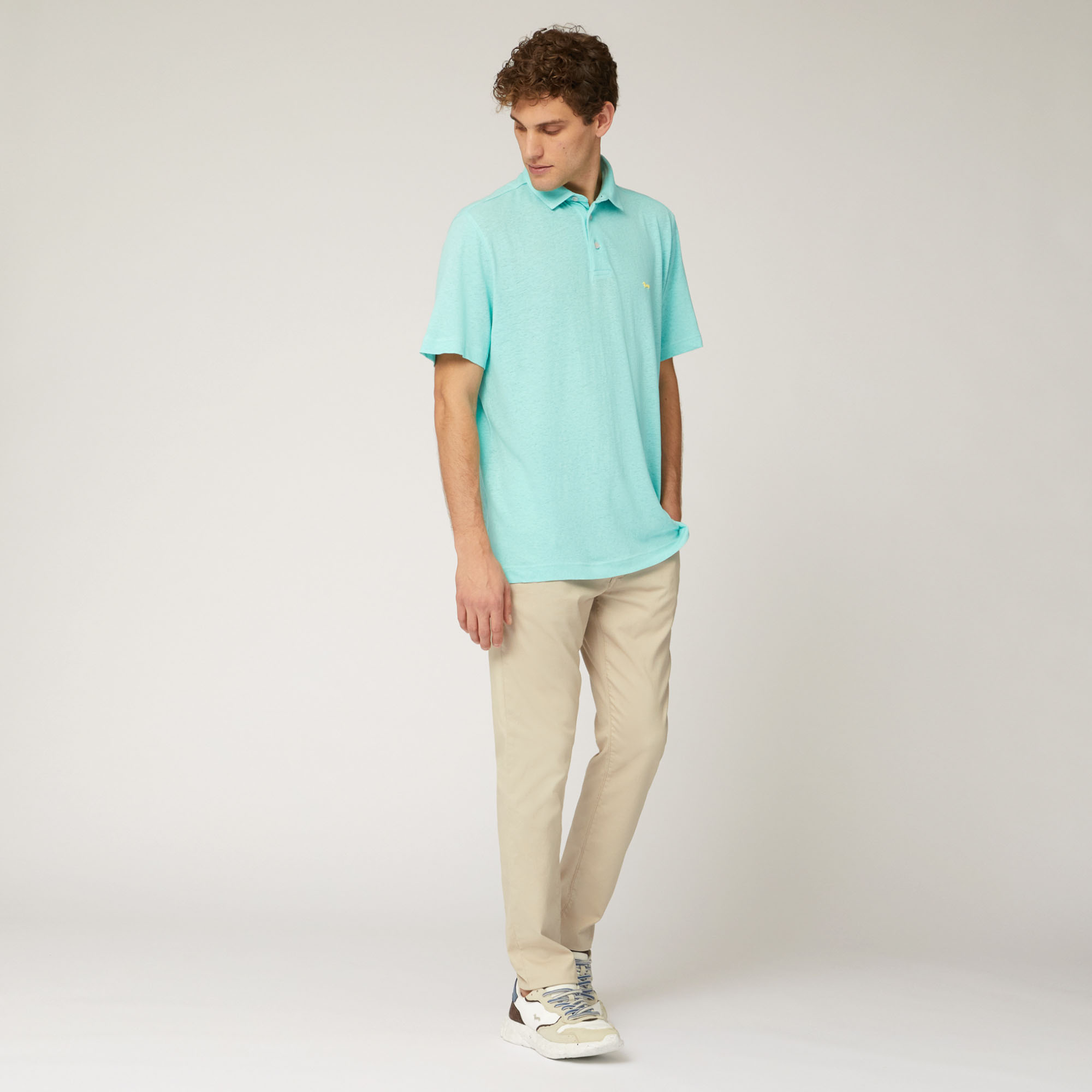 Cotton and Linen Jersey Polo, Light Blue, large image number 3