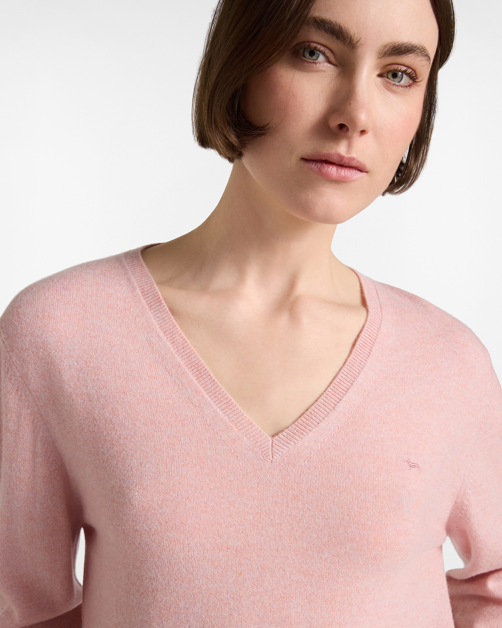 Women's Made in Italy V-neck sweater 100% pure cashmere, PINK, large