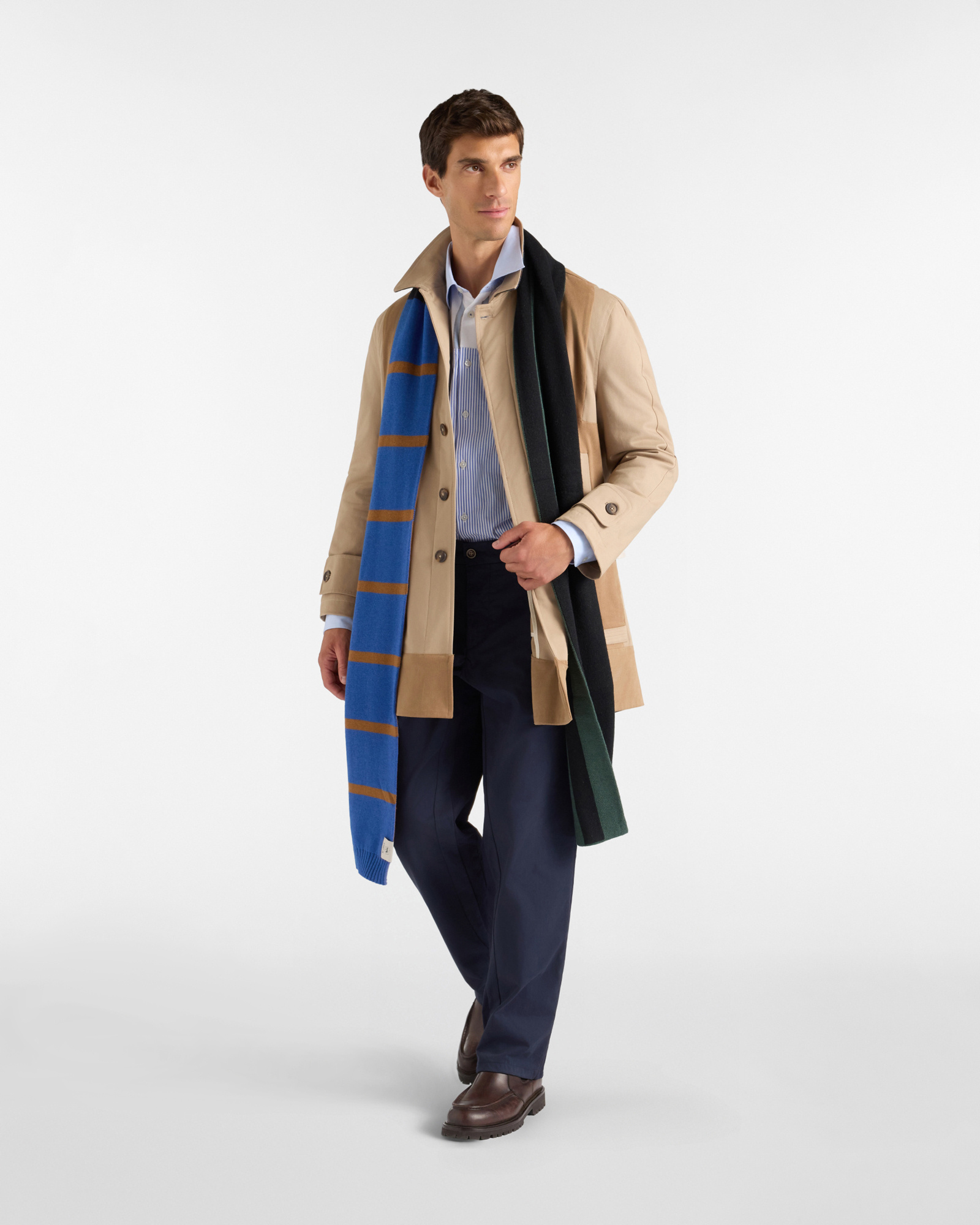 Re-Worked Men&rsquo;s Trench Coat in Stretch Cotton, Re-Loved Capsule Collection, Made in Italy, BEIGE, large